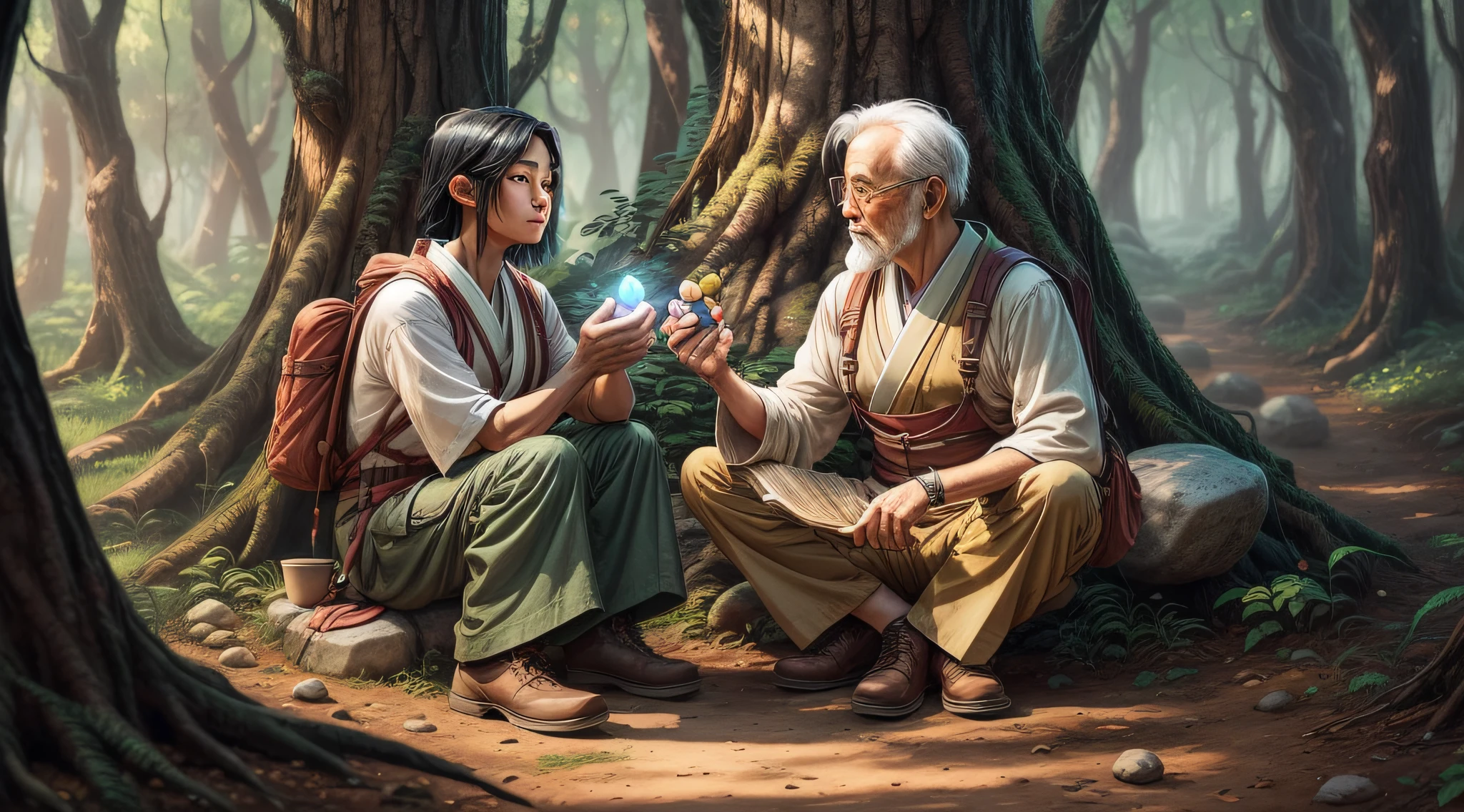 Face of a young explorer with black hair, ultra detailed, keep the oriental Zen touch in the overall aesthetic.