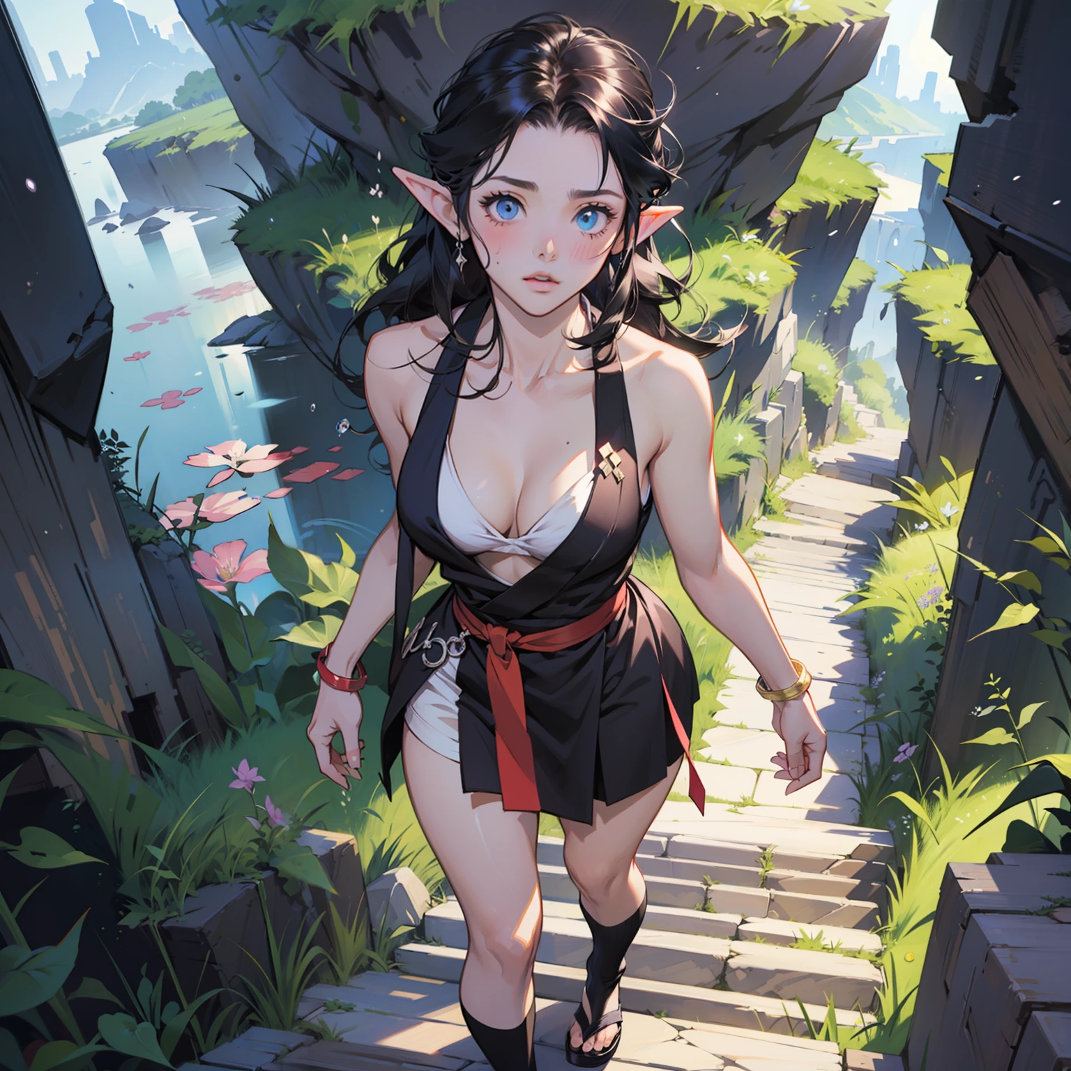 A ultra-detailed a anime face, anime poster movie, japanese anime/manga, ultra-detailed a anime male assasins, Kimetsu no Yaiba character, long dark hair, japanese clothes, illustration in style of japanese anime/manga Koyoharu Gotouge, full body, walk pose, perfect anatomy, focused, freedom, soul, closeup to perfection, cel shading, 8k, cinematic dramatic atmosphere, japanese anime/manga frame, global illumination, background with glowing lights, anime style, fantasy, radiant light, elven kingdom, Studio mappa, hyper anime, niji, sureal, detailed and intricate environment,, art station, concept art, sharp fluid focus, volumetric lighting, cinematic lighting, Art by japanese anime/manga, Arti modern anime. Birds eye view, A stunningly beautiful misato katsuragi from anime evangelion walking in Cavern, detailed tank top,D cup big bust, slim body. vixip, close-up face portrait, by yoshiyuki sadamoto, yoko taro, watercolor. Blush, Water drop, rock, water reflection, stairs, trod.