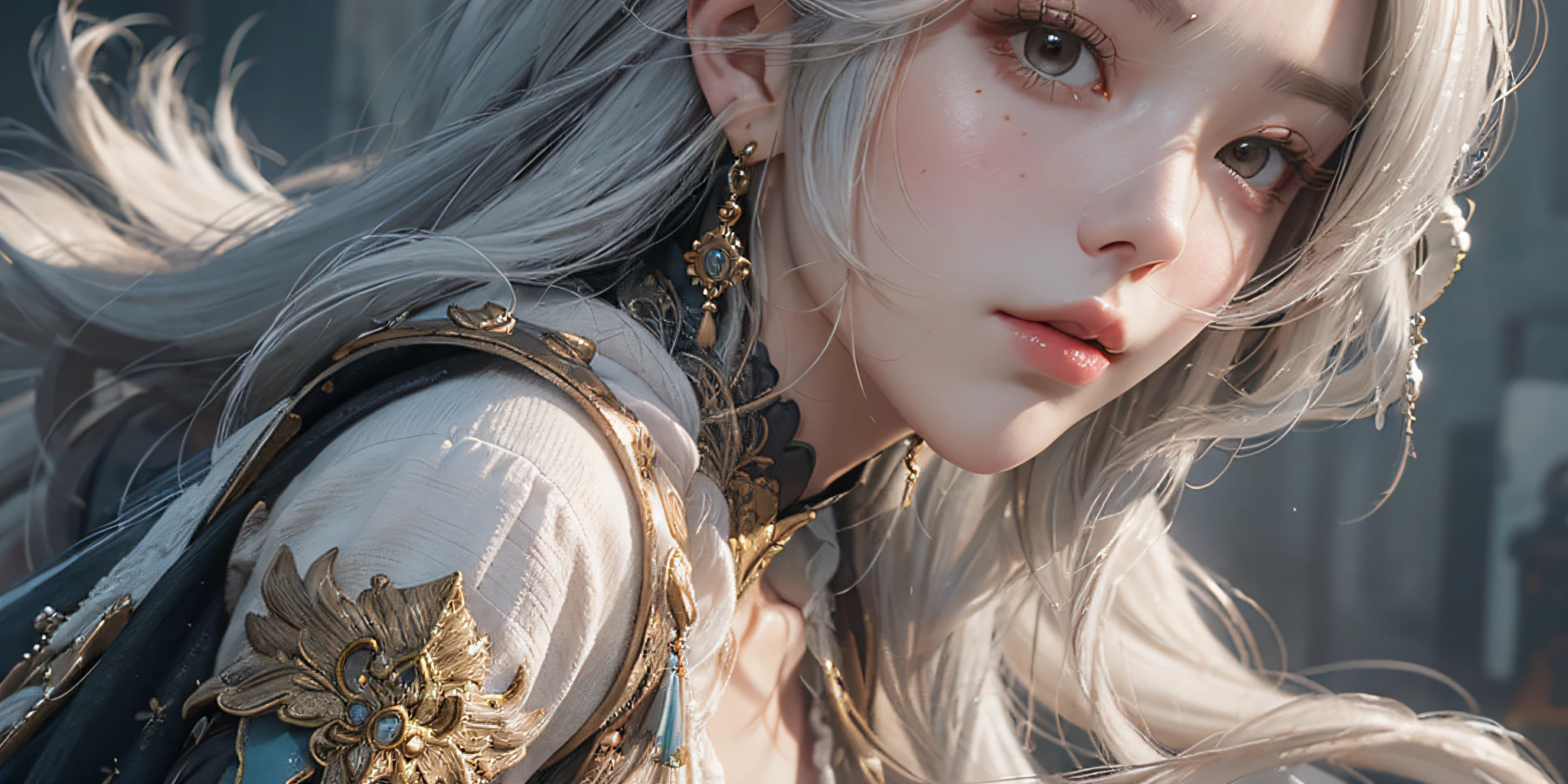 (8K, best quality, Masterpiece: 1.2), (Realistic, Photorealistic: 1.37), Best Quality, Masterpiece, Unity, An Extremely Delicate Beauty, Extremely Detailed, Medium Breasts, Fine Details, Masterpiece, Close-up of a Woman with White Hair and White Mask, Beautiful Figure Painting, Guwiz, Guwiz style artwork, White Haired God, Yang J, Epic Fine Character Art, Amazing Character Art, Fan Qi, Seven-point Photo, Bust Photo, Ultra Wide Angle, Wu Jun Shifan, Gu Wiz at Pixiv Art Station