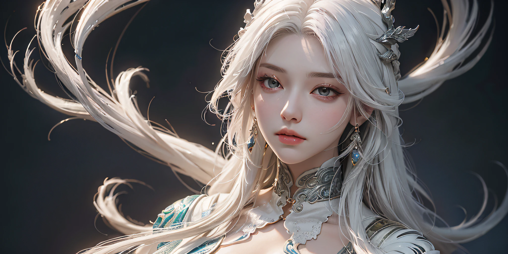 Close-up of a woman with white hair and white mask, beautiful figure painting, Guvitz, Guvitz style artwork, white-haired god, Yang J, epic fine character art, amazing character art, Fan Qi, slender legs, high heels, Wu Jun Shifan, Gu Vitz in pixiv art station