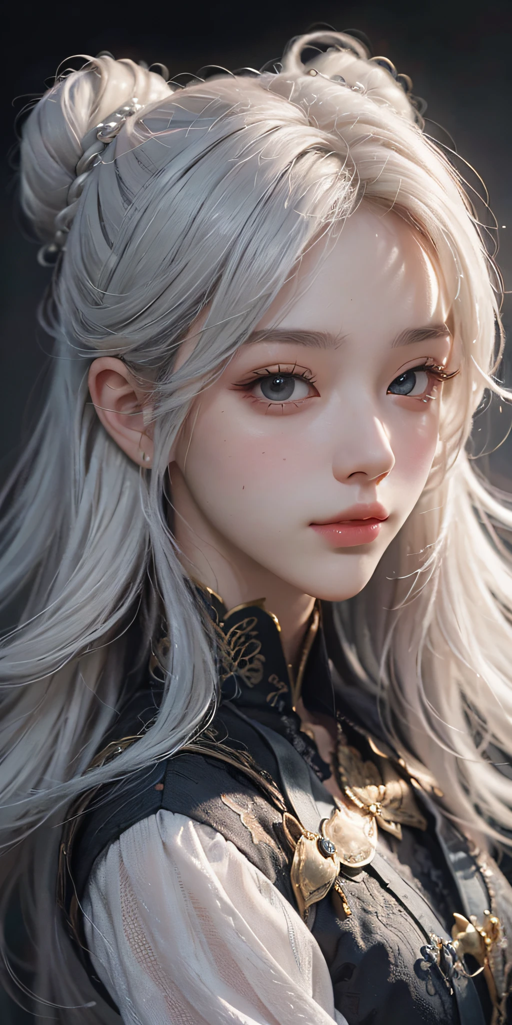 (8k, best quality, masterpiece: 1.2), (realistic, photorealistic photorealistic: 1.37), best quality, masterpiece, unity, an extremely delicate beauty, extremely detailed, medium breasts, fine details, masterpiece, close-up of a woman with white hair and white mask, beautiful figure painting, guviz, guvitz style artwork, white hair god, yang j, epic exquisite character art, stunning character art, fan qi, wu jun shifan, guwiz at pixiv art station