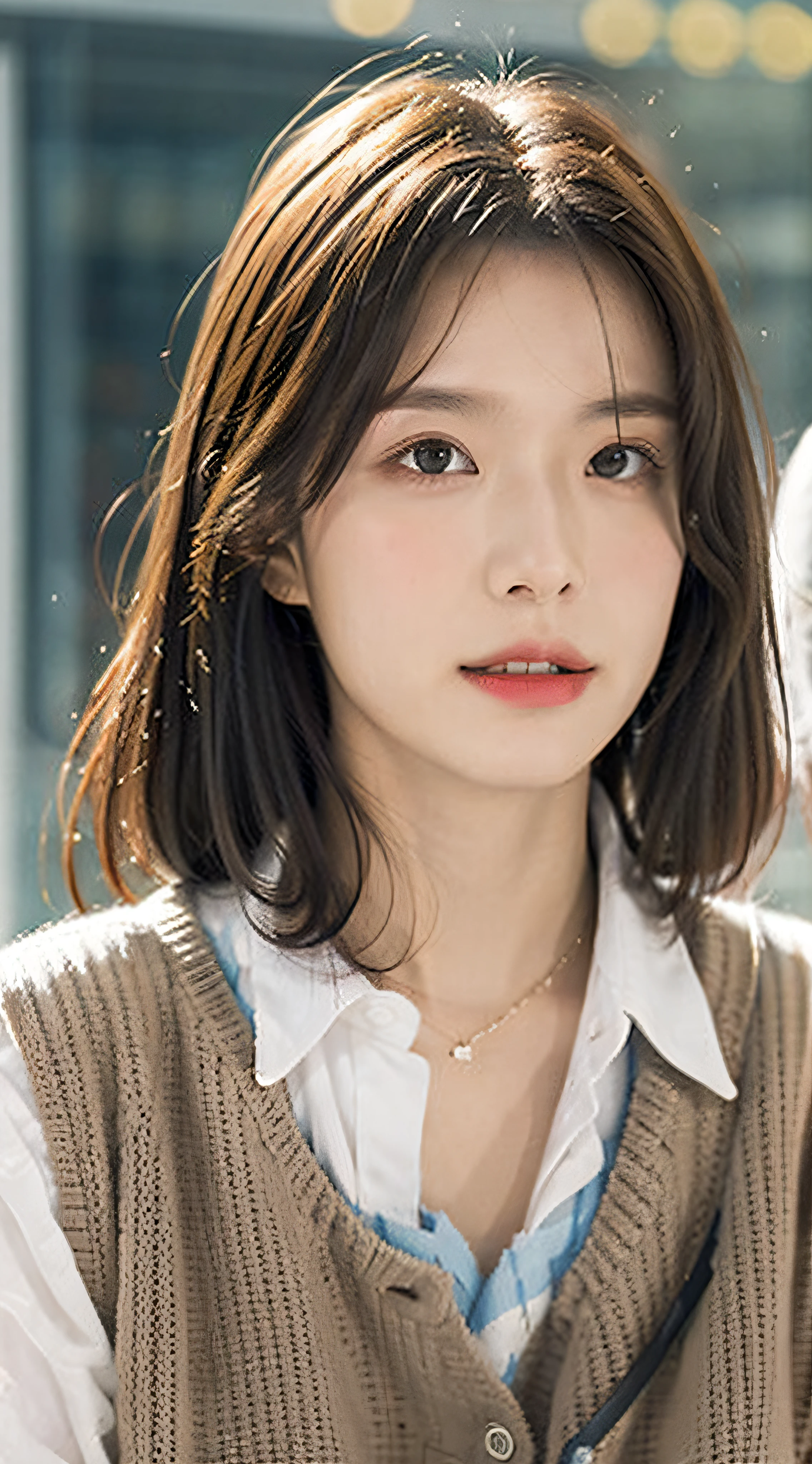 Best quality, realistic, realistic, extremely detailed, extremely delicate and beautiful, upper body, RAW 20 years female, beach, transparent water, transparent clothes, transparent, white hair, detailed eyes, smaller head, cute girl, beautiful eyes, real face, real skin, realistic face, realistic skin, detailed eyes, detailed facial features, transparent clothes, vest line, dynamic pose, looking at the audience, detailed face and chest, (pureerosface_v1:0.33). ), (ulzzang-6500:0.33),