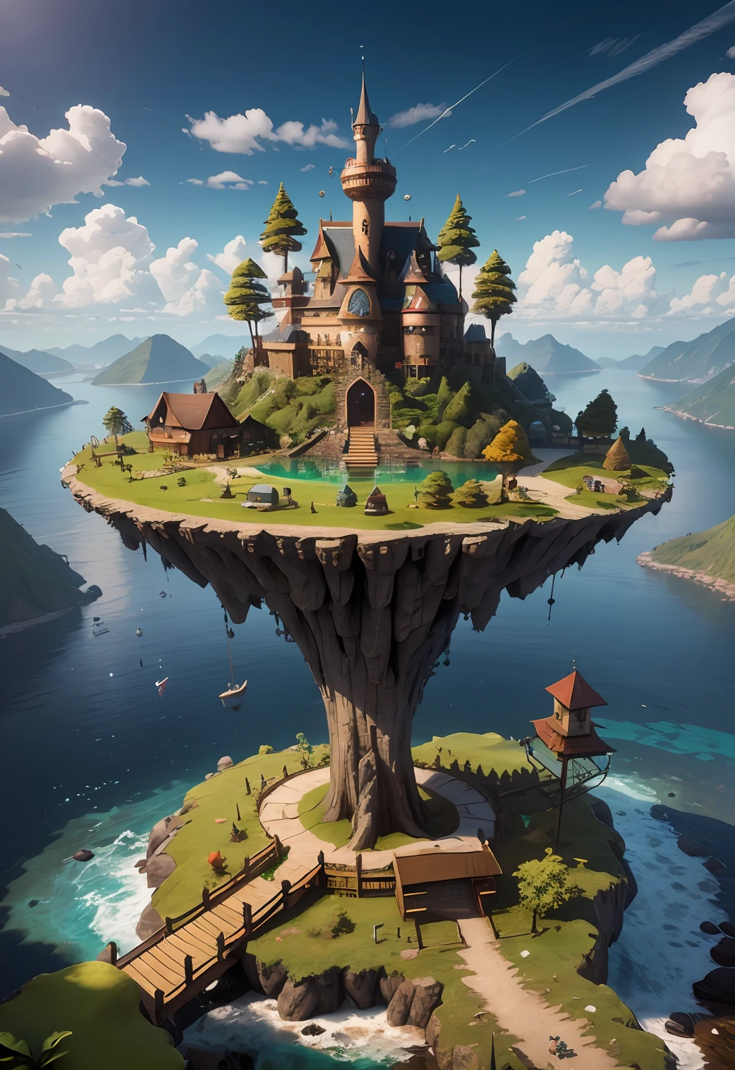 isometric, suspended island, wonderland, forest, high resolution, shadow, floating,c4d, 8K, extremely_clear, Photos, beautiful, sharp focus, HDR,