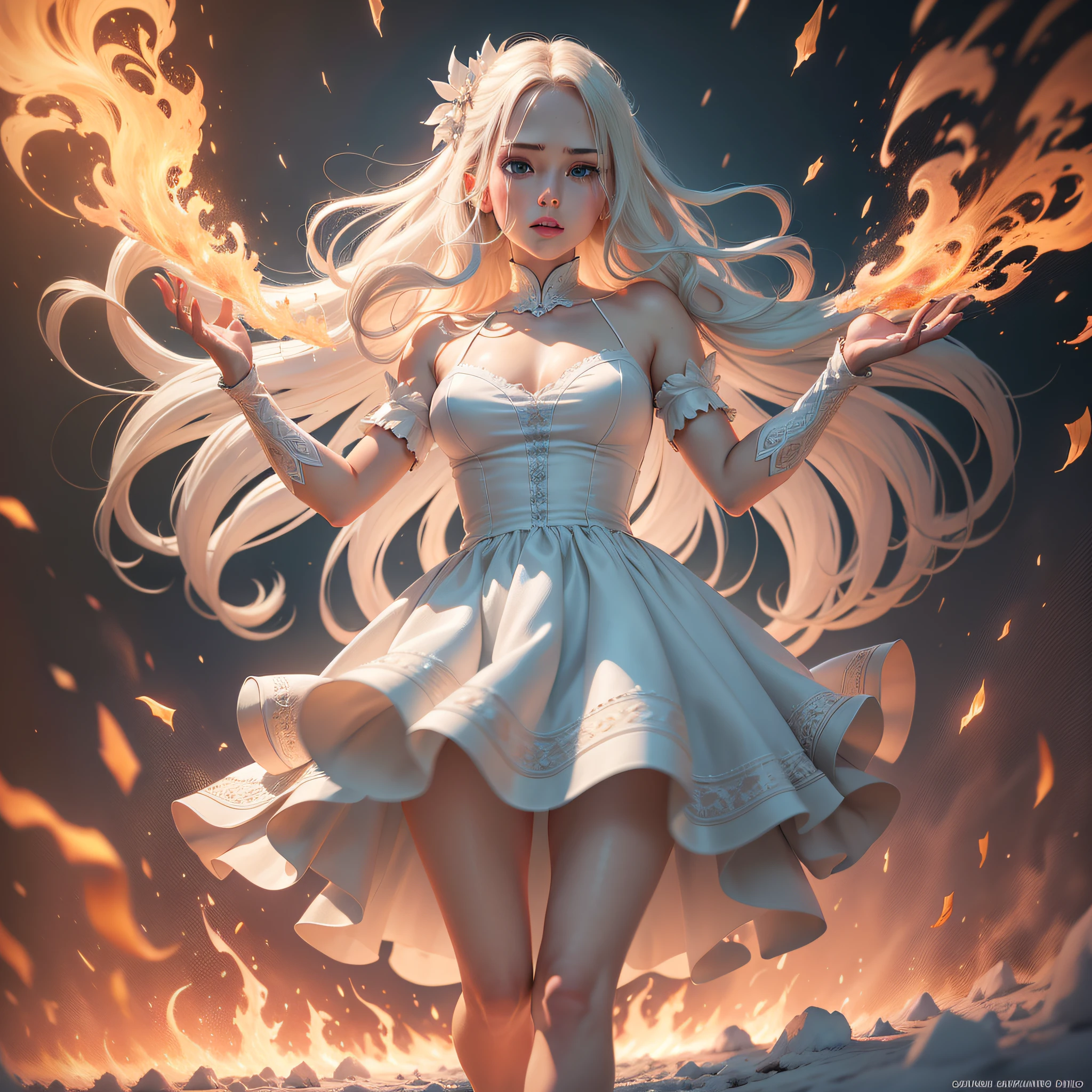 (Trend artstation, pixiv, anime style), an adult woman (26 years old), long hair with bangs, white hair with purple details (hair color: white with purple details) detailed body ((huge breasts, giant breasts, (large thighs, wide hips, thin waist)), wearing bands all over the body (color of the bands: white with red details) glued to the body, red eyes (red eyes, red iris), excited, crazy, sensual, sexy, sensual pose, concept art, anime style, reflection light, backlighting, cinematic lighting, high detail, surrealism, realism, hyperrealism, masterpiece, anatomically correct, super detail, high detail, high quality, award-winning, best quality, anime, ray tracing, pov, UHD, 8k,(hyperrealistic), (illustration), (high resolution), (8K), (extremely detailed), (best illustration), (beautiful detailed eyes), (best quality), (super detailed), (masterpiece), (wallpaper), (detailed face), solo, (dynamic pose), 1 girl, white wavy hair in the kitchen, Korean, heterochromic eyes, small moles under the eyes, ((apron)), large breasts, long legs, tightens the abdomen, (camel fingers), (black socks), (no panties), (no bra), (full body) --auto