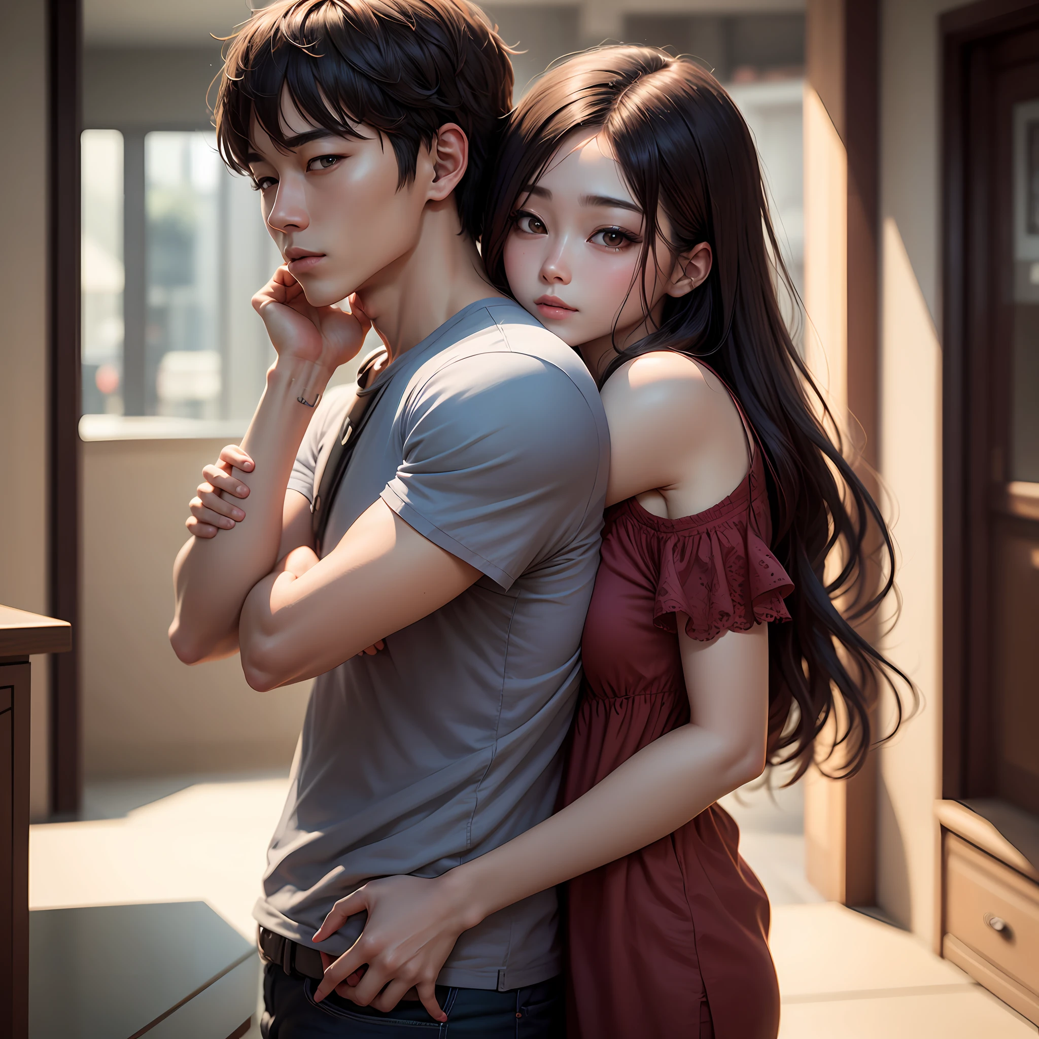 8K Resolution, Photorealistic, Hug, Couple, Korean, Male and Female --auto