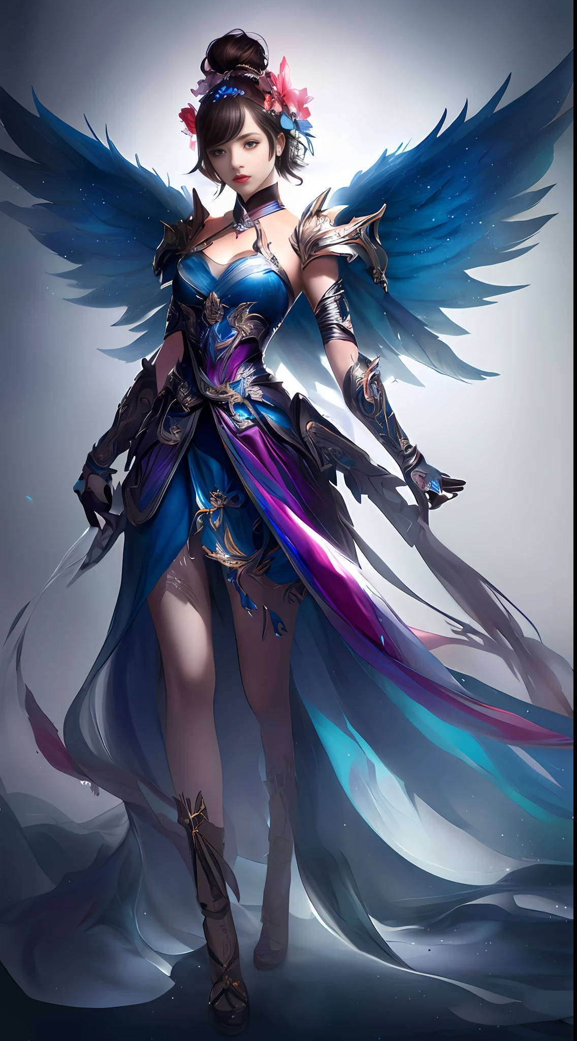 (8k, RAW Photo: 1.2), Best Quality, Illustration, Beautiful Painting, 1 Woman, Beautiful Face, Delicate Skin, Gorgeous Bun, Hair Accessories, Hanfu, Full Body, Huge Colored Wings on the Back, High Detail, Accent, Color Ink Painting, Splash Color, (((colorful)), lycoris, Sketch, Denoising, Splashing ink, Dramatic, Cinematic, Particle Special Effects, Fairy Style, White Background, Super High Resolution, Best Shadow, RAW, (HDR) (wallpaper) (cinematic lighting) (sharp focus), masterpiece, (very detailed CG unified 8k wallpaper)