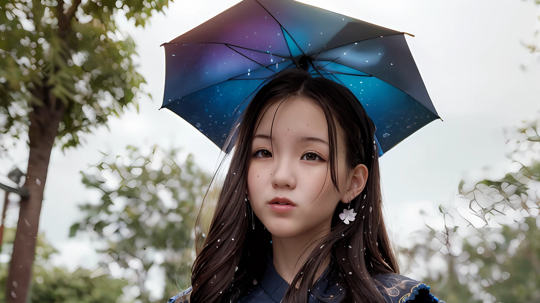 Amai Liu, (8k, RAW photo: 1.2), best quality, ultra high res, dramatic angle, (fluttered detailed splashes of color), (illustration), (((1 girl))), (long hair), (rain: 0.9), (hair ornament: 1.4), there is an ancient palace next to the girl, Chinese clothes, (focus on), color paint wash painting, (color splash), colorful splashes, (((color))), (sketch: 0.8),  masterpiece, best quality, beautifully painted, highly detailed, (denoising: 0.6), [splash ink],((ink refraction)), (beautiful detailed sky), moon, highly, detailed, (masterpiece, best quality, extremely detailed CG 8k wallpaper unit, masterpiece, best quality, ultra-detailed), (Lycoris radiata), 1girl, bust chart, rabbit hat, park bench,