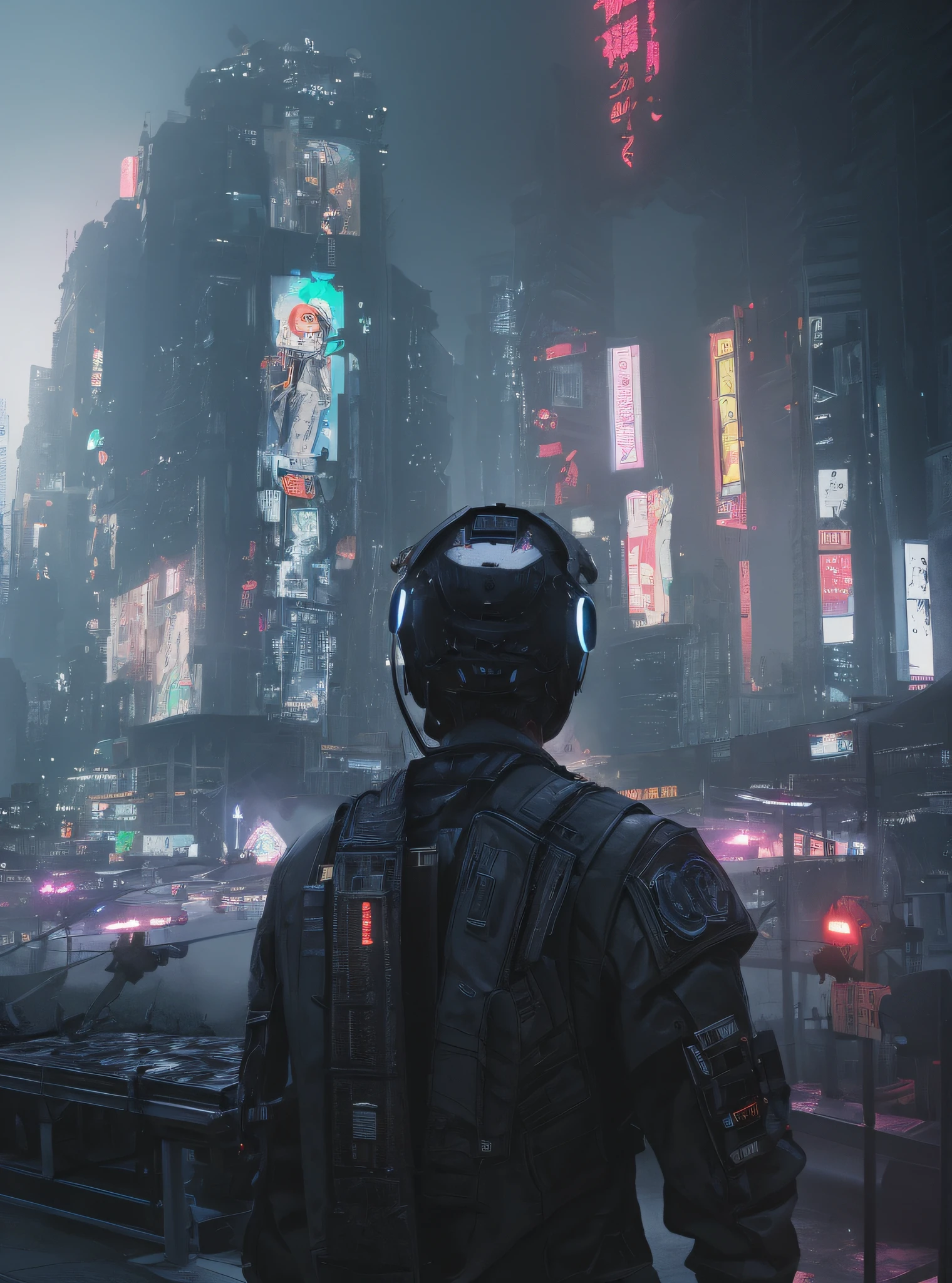 This is a hyper-detailed, high-resolution and top-quality CG Unity 8k wallpaper, the style is cyberpunk, mainly black and red, the picture shows a future mech warrior standing in front of a body of water, wearing a steam mecha, (the color is mainly black and white), in front of the sci-fi cityscape, cyberpunk Hiroshima, Shinkai Makoto. Octane rendering, inspired by Liam Wong, very detailed futuristic background of Tokyo, neon megacity in background, detailed complex busy background, sprawling metropolis in future dystopia, changing carbon fiber style,