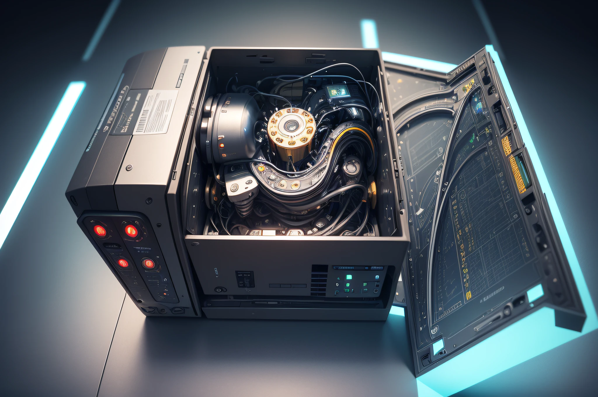 ((photo)), ((best quality)), ((masterpiece)), ((detailed)), a high tech quantum engine computational device.