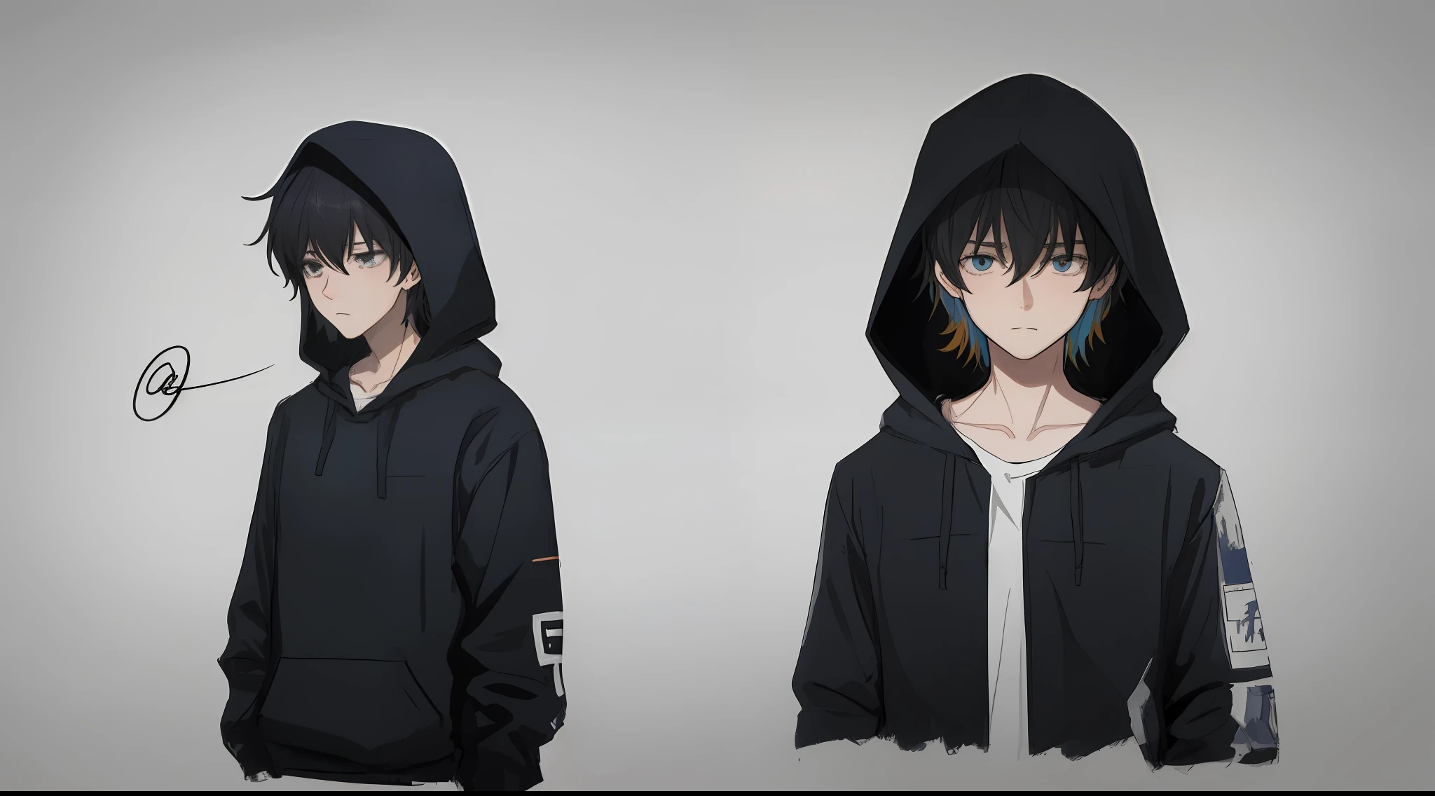 simple drawing of a sad boy, scribble, sad boy, hood, sad environment, sketch, colorful