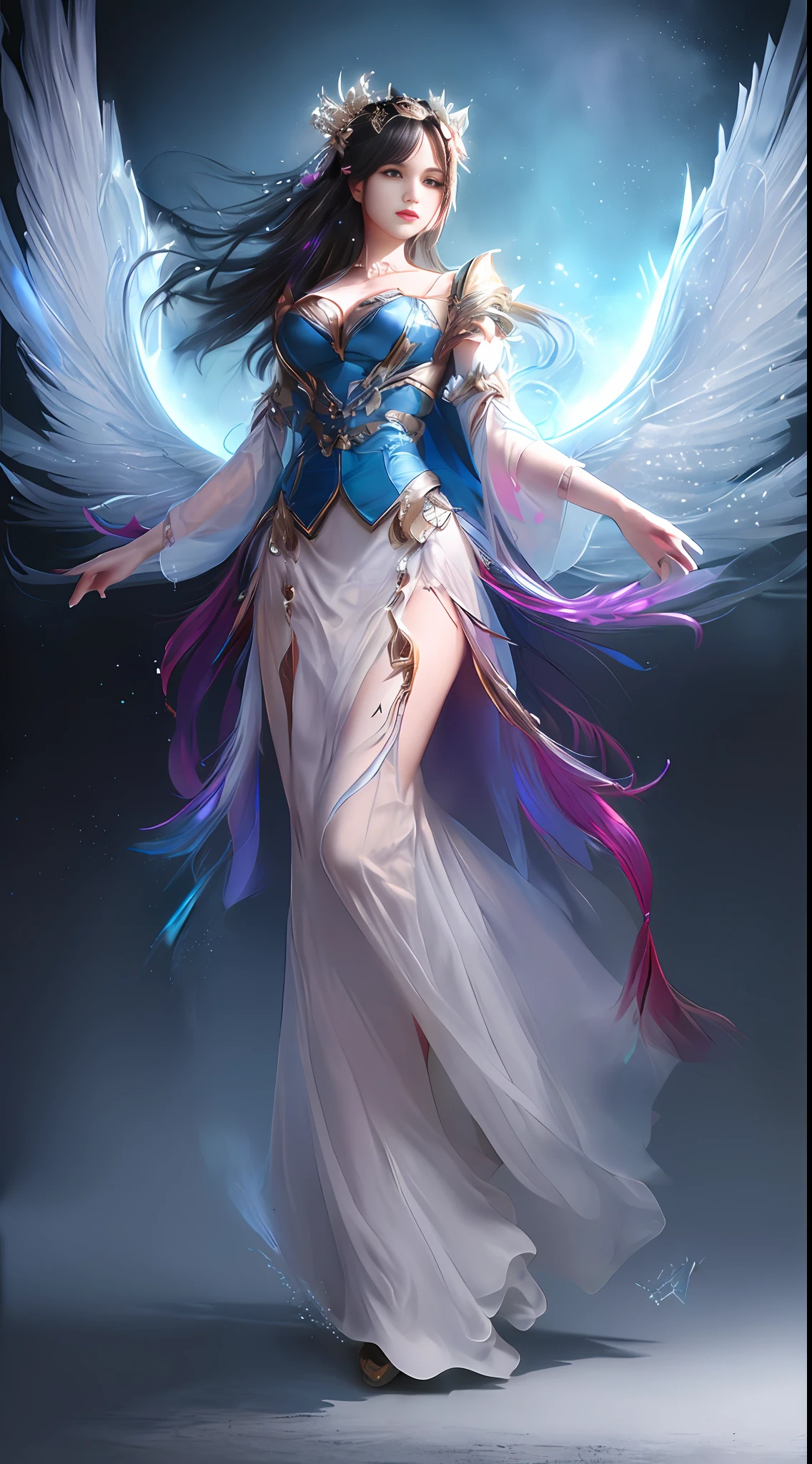 (8k, RAW Photo: 1.2), Best Quality, Illustration, Beautiful Painting, 1 Woman, Beautiful Face, Delicate Skin, Gorgeous Bun, Hair Accessories, Hanfu, Full Body, Huge Colored Wings on the Back, High Detail, Accent, Color Ink Painting, Splash Color, (((colorful)), lycoris, Sketch, Denoising, Splashing ink, Dramatic, Cinematic, Particle Special Effects, Fairy Style, White Background, Super High Resolution, Best Shadow, RAW, (HDR) (wallpaper) (cinematic lighting) (sharp focus), masterpiece, (very detailed CG unified 8k wallpaper)