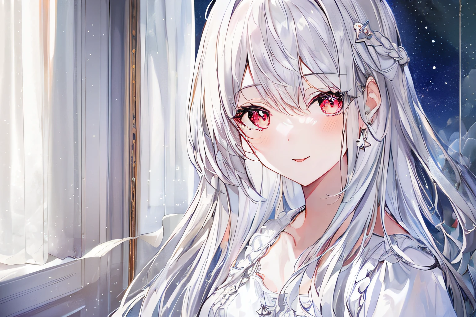 1girl, full body, denim photo, (Rembrandt), illustration, (masterpiece), (best quality), (ultra_detailed), finely detail, (Depth of field), , glove, long hair, star\ (symbol\), looking at viewer, (silver hair:1.2), red eyes, upper body, hair ornament, :p, frills, pink shirt, smile, sleeveless, shirt, idol, symbol-shaped pupils, hands up, brags smile, sleeveless, shirt, idol, symbol-shaped pupil, bangs, side up, star-shaped pupils, arms up, skirt pulling, roaring twenties, isometric, From above, the sky, the flowers, the cliffs,