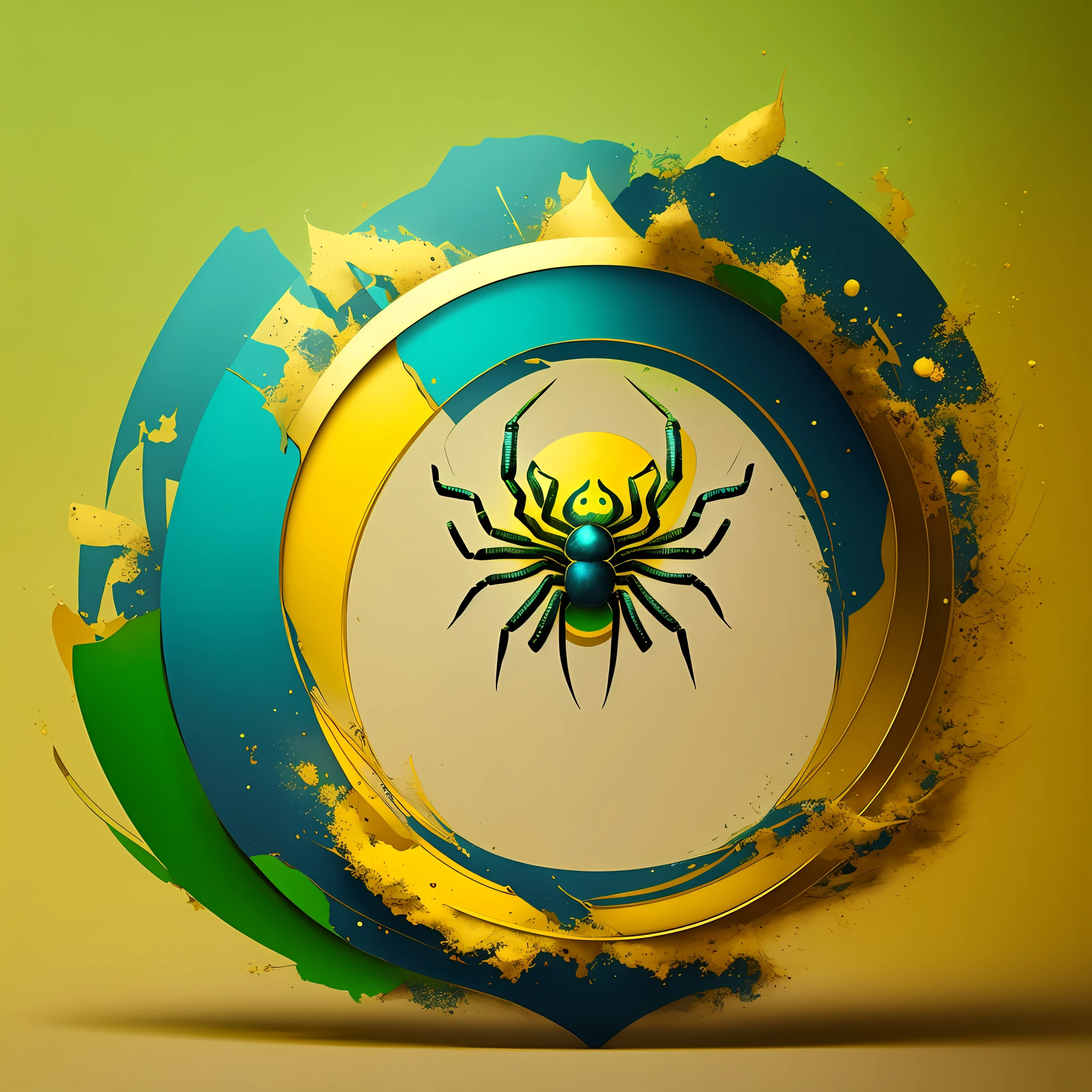Minimalist logo of a Circle with a Spider, with the Colors Gold, Bright Yellow, Lemon Green and Cobal Blue. --auto