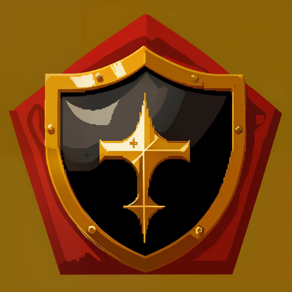 Close-up of shield with cross, Templar, Shield coat of arms, Shield design, fantasy shield, logo without text, icon, pattern border, pixel art