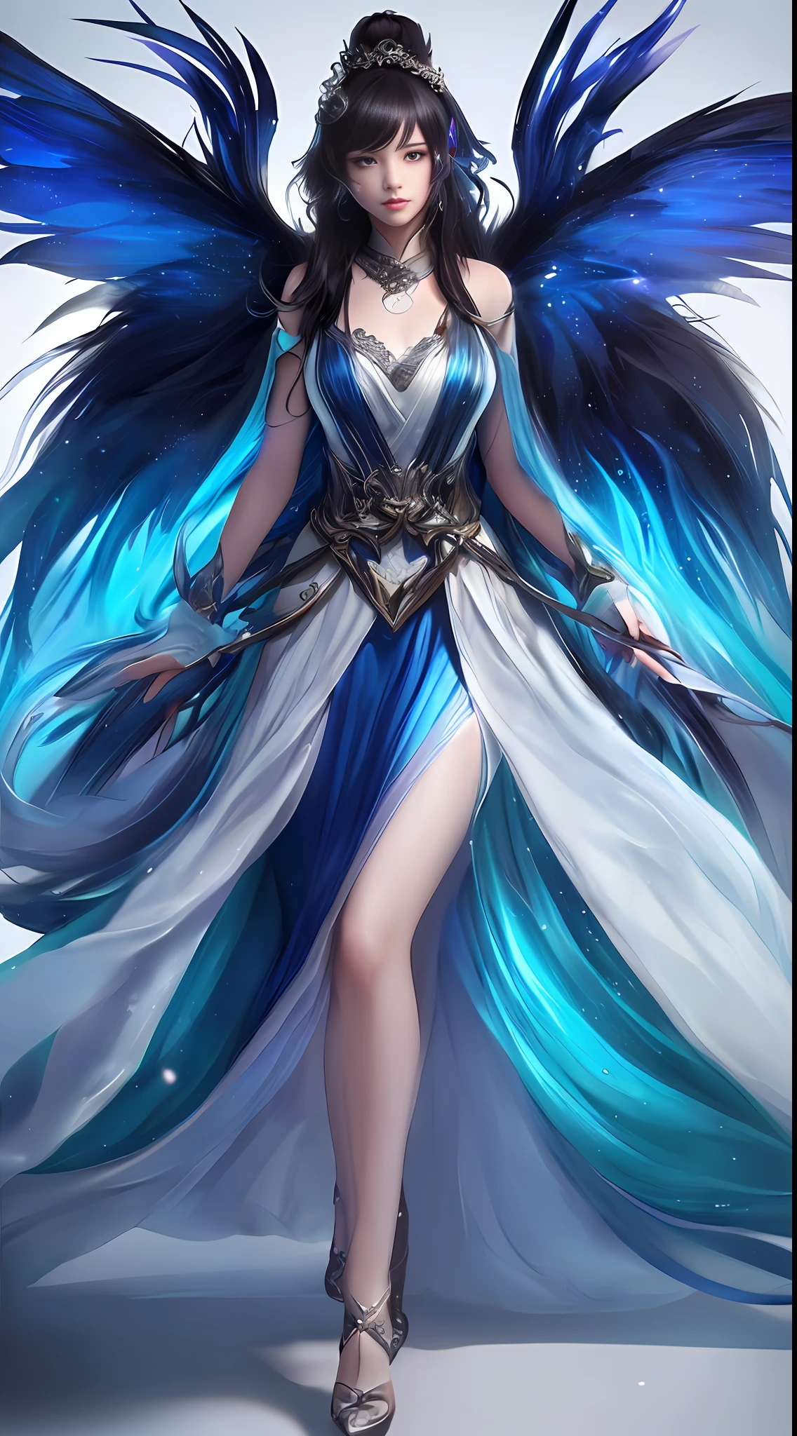 (8k, RAW Photo: 1.2), Best Quality, Illustration, Beautiful Painting, 1 Woman, Beautiful Face, Delicate Skin, Gorgeous Bun, Hair Ornament, Hanfu, Full Body, Huge Glowing Wings on the Back, High Detail, Focus, Color Ink Painting, Splash Color, (((colorful)), lycoris, Sketch, Denoising, Splashing ink, Dramatic, Cinematic, Particle Special Effects, Fairy Style, White Background, Super High Resolution, Best Shadow, RAW, (HDR) (wallpaper) (cinematic lighting) (sharp focus), masterpiece, (very detailed CG unified 8k wallpaper)