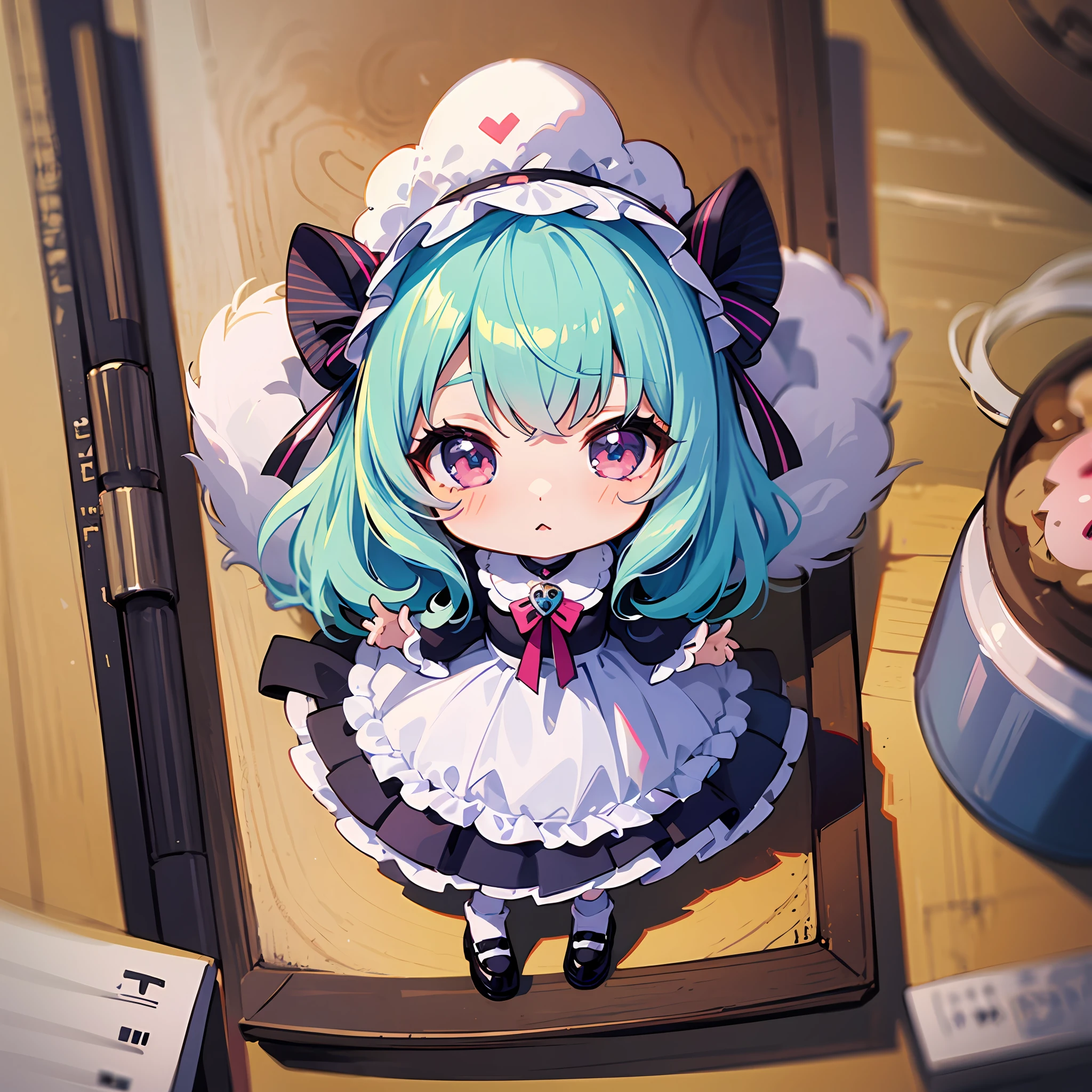 (Sticker: 1.5) ((Chibi Chara)), White Background, Fluffy, Girl, Lolita Costume, Chibi Chara, Full Body, Pastel Hair, Fairy Tale, Fantastic, Rainbow, T-Shirt Design, Best Masterpiece, Best Quality, 16k