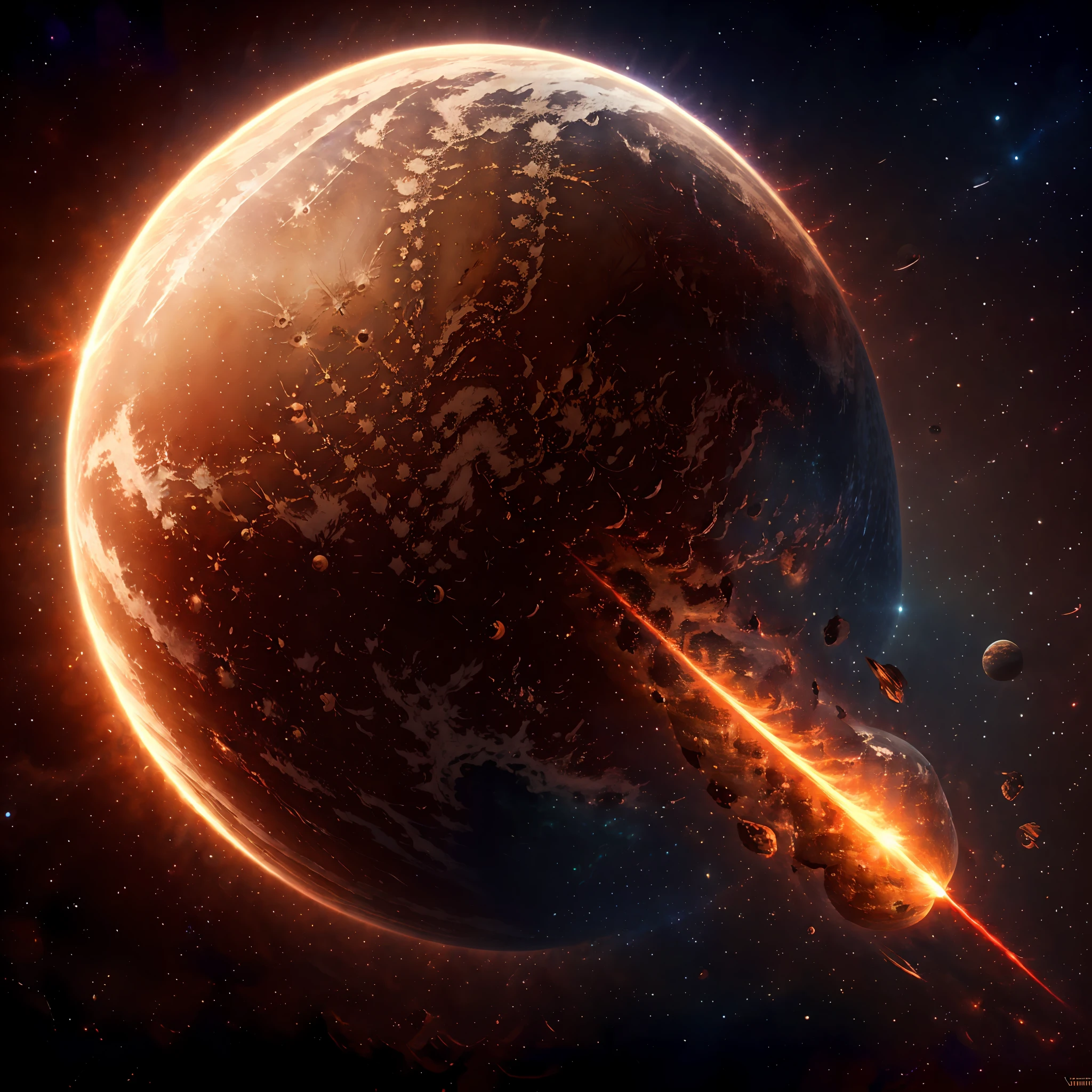 Concept art, hd,4K, 8k artistic, cinematic, Exoplanet, planet, planet equal to earth, game, identical alien ships over the atmosphere of alien planet earth, firing deadly laser, destroying the planet --auto