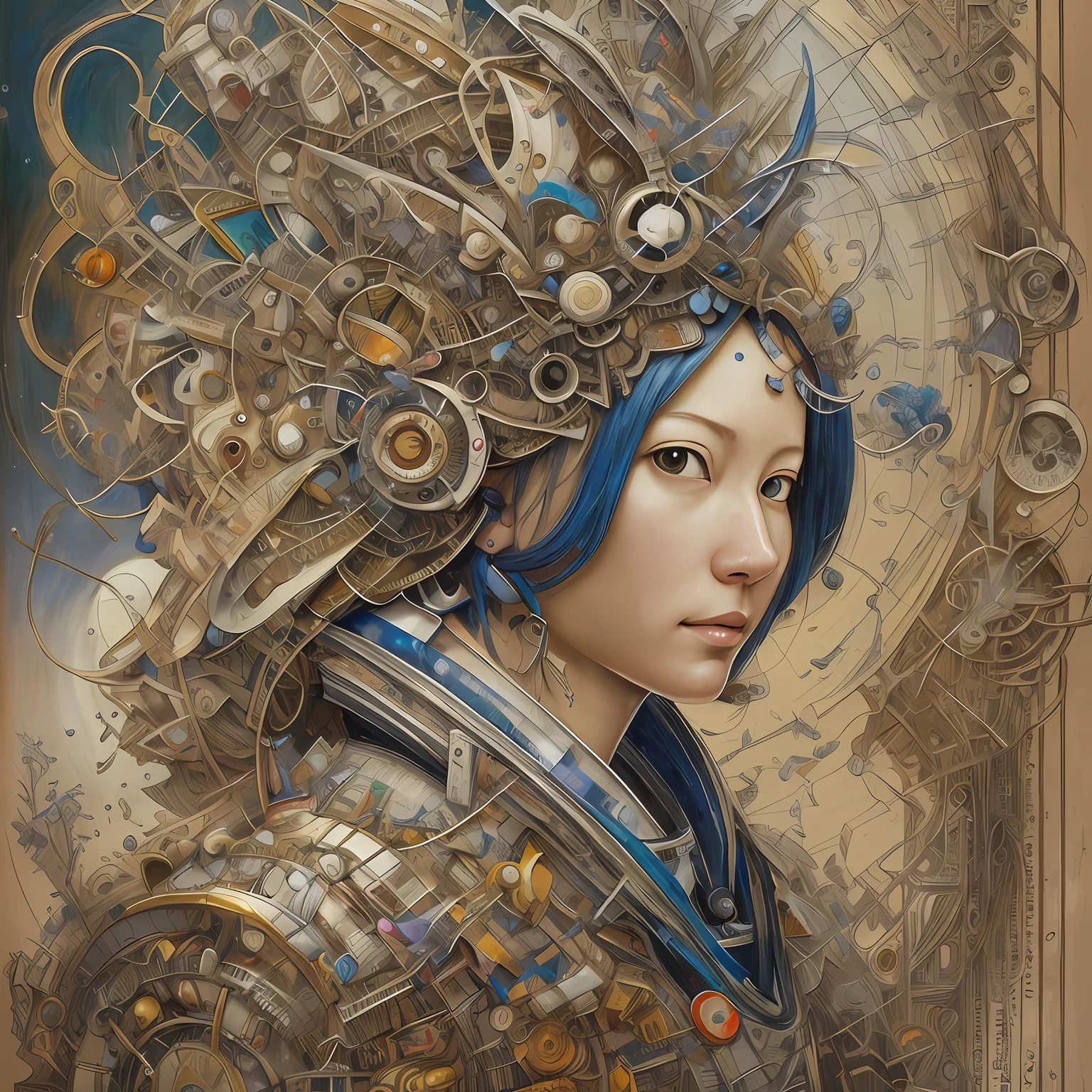 an astronaut of Yoshitaka Amano, Ellen Jewett and caravaggio :: A detailed, elegant, intricate and colorful portrait in mixed media :: A masterpiece of surreal art, a vibrant painting --auto --s2