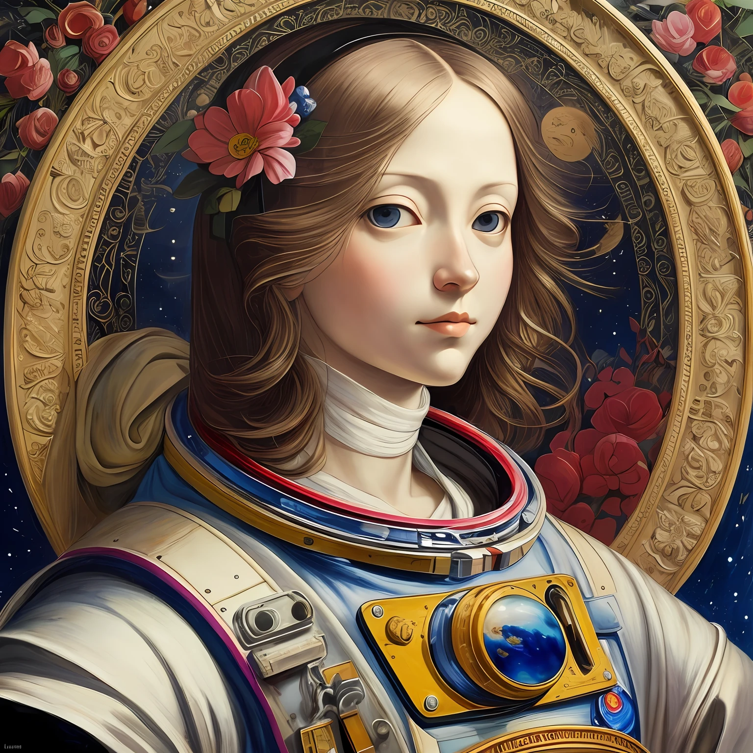 an astronaut of Yoshitaka Amano, leonardo davinci and caravaggio :: A detailed, elegant, intricate and colorful portrait in mixed media :: A masterpiece of surreal art, a vibrant painting --auto --s2