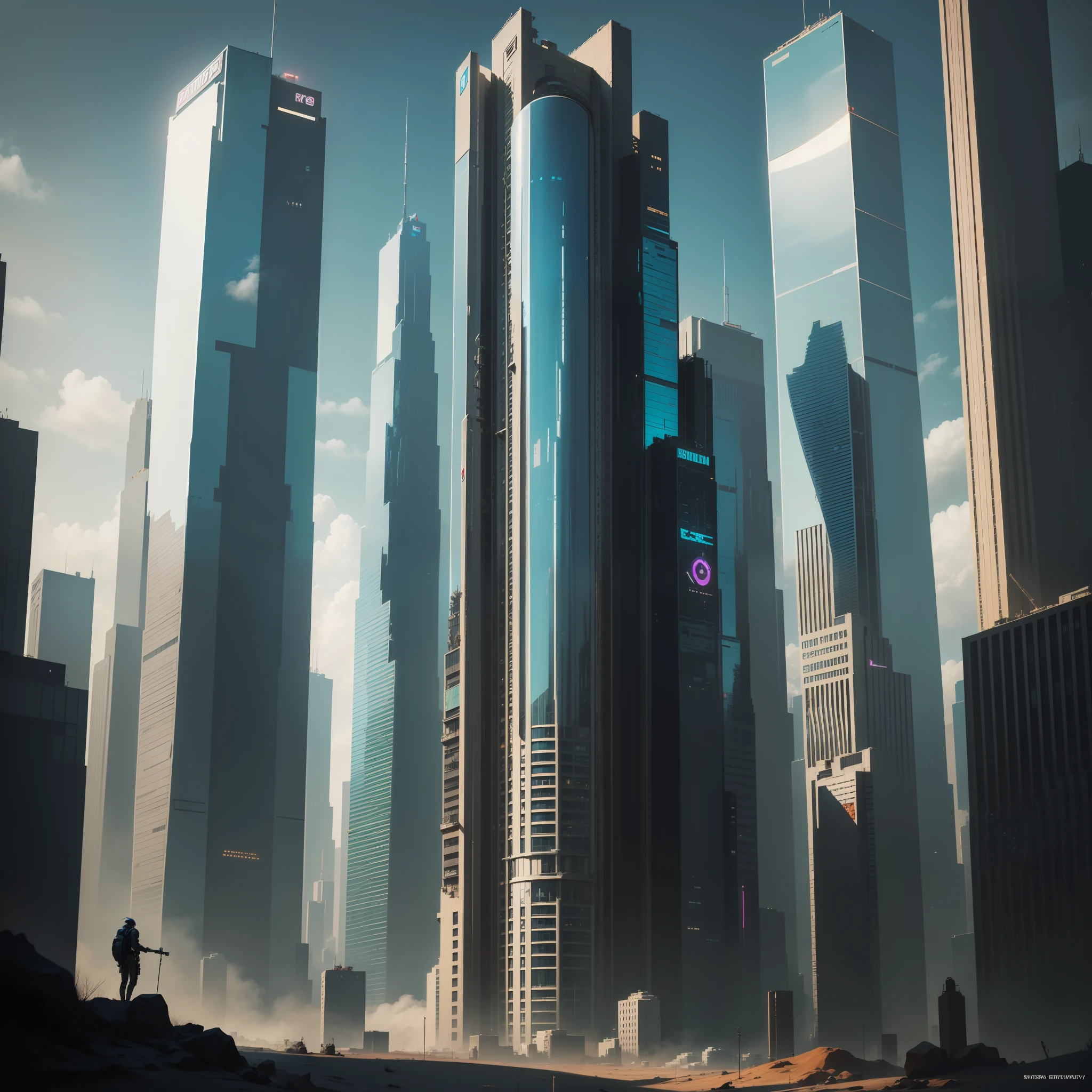 Cyberpunk Futuristic World Sci-Fi Universe Skyscrapers Megalithography Top Quality Ultra High Definition Masterpiece Ultra Real Fantasy