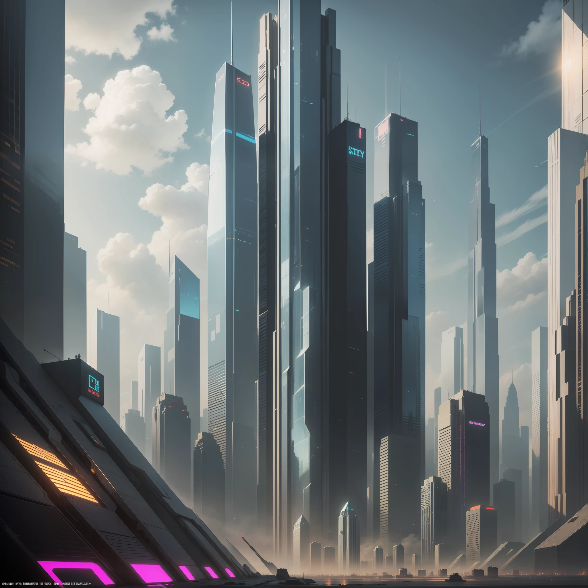 Cyberpunk Futuristic World Sci-Fi Universe Skyscrapers Megalithography Top Quality Ultra High Definition Masterpiece Ultra Real Fantasy