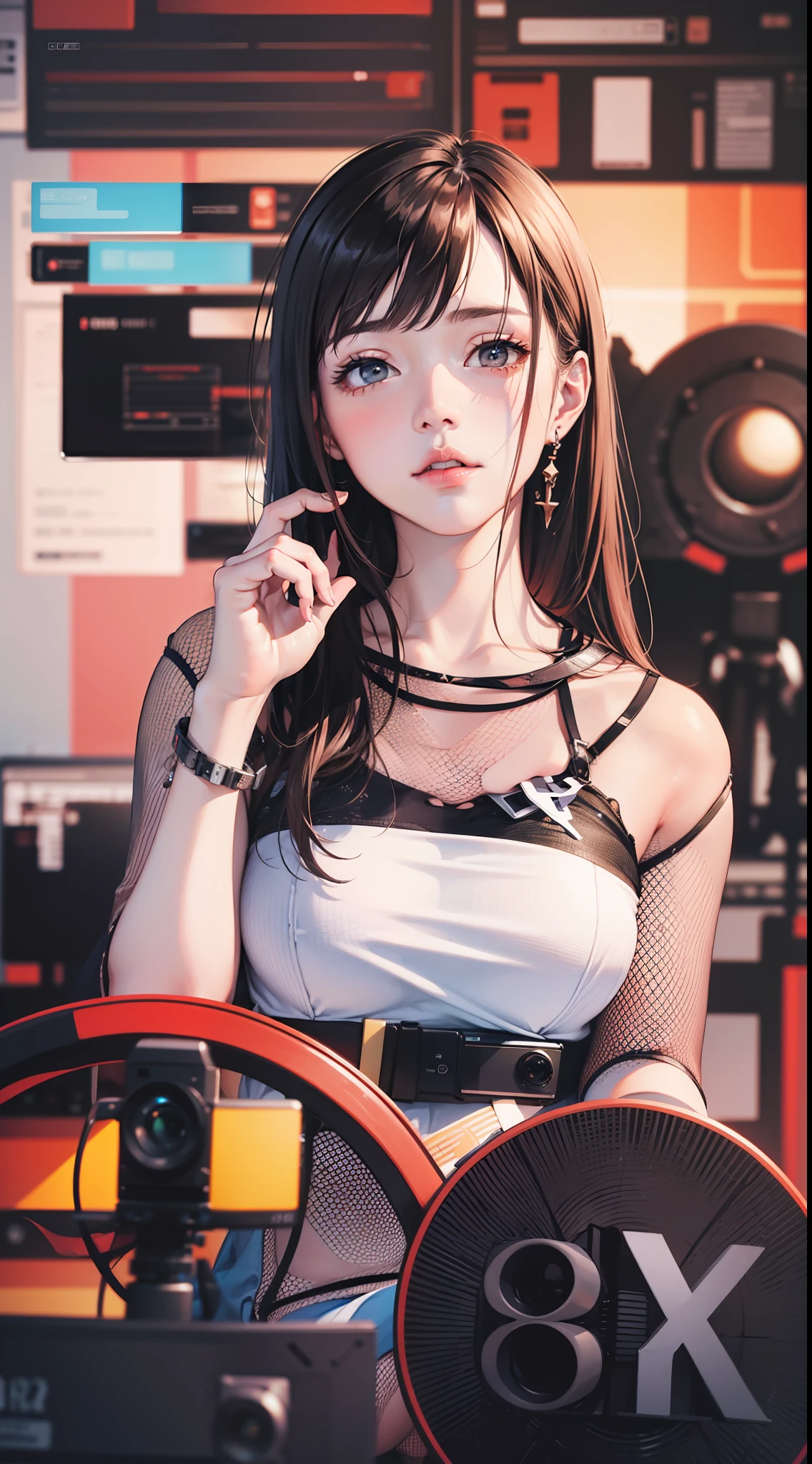 masterpiece, best quality,(masterpiece) , (best quality) , (reality: 1.3) , photorealistic, Octane rendering, (surreal: 1.2) , perfect features,
Modern daily, (female high school anchor blushing live 1.5) , (hands between legs 1.5) , slight tremors, recording, camera, live broadcast equipment, (electronic devices1.2),(electronic equipment live broadcast room1.5),(mature female),
Original, extremely detailed wallpaper, highly detailed illustrations, (1 Girl) ,(best lighting) , (super-complex details) , 4K unified, (super-detailed CG: 1.2) , (8K: 1.2),