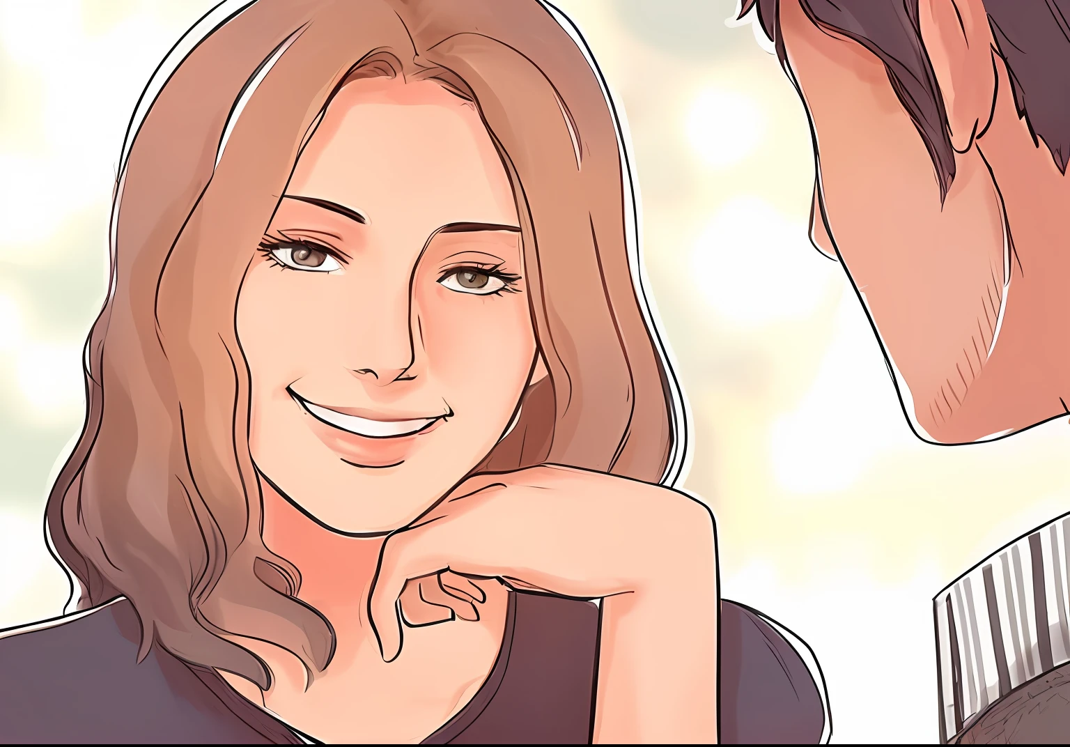 a woman is looking at a man who is holding a cell phone, wikihow illustration, wikihow, rotoscoped, exciting illustration, colored illustration, flirting smiling, illustration art, digital ilustration, rotoscoping, cartoon image, desenho, illustration!, illustrations, illustration 8 k, ilustration, realistic picture, color illustration, illustation, illustration style