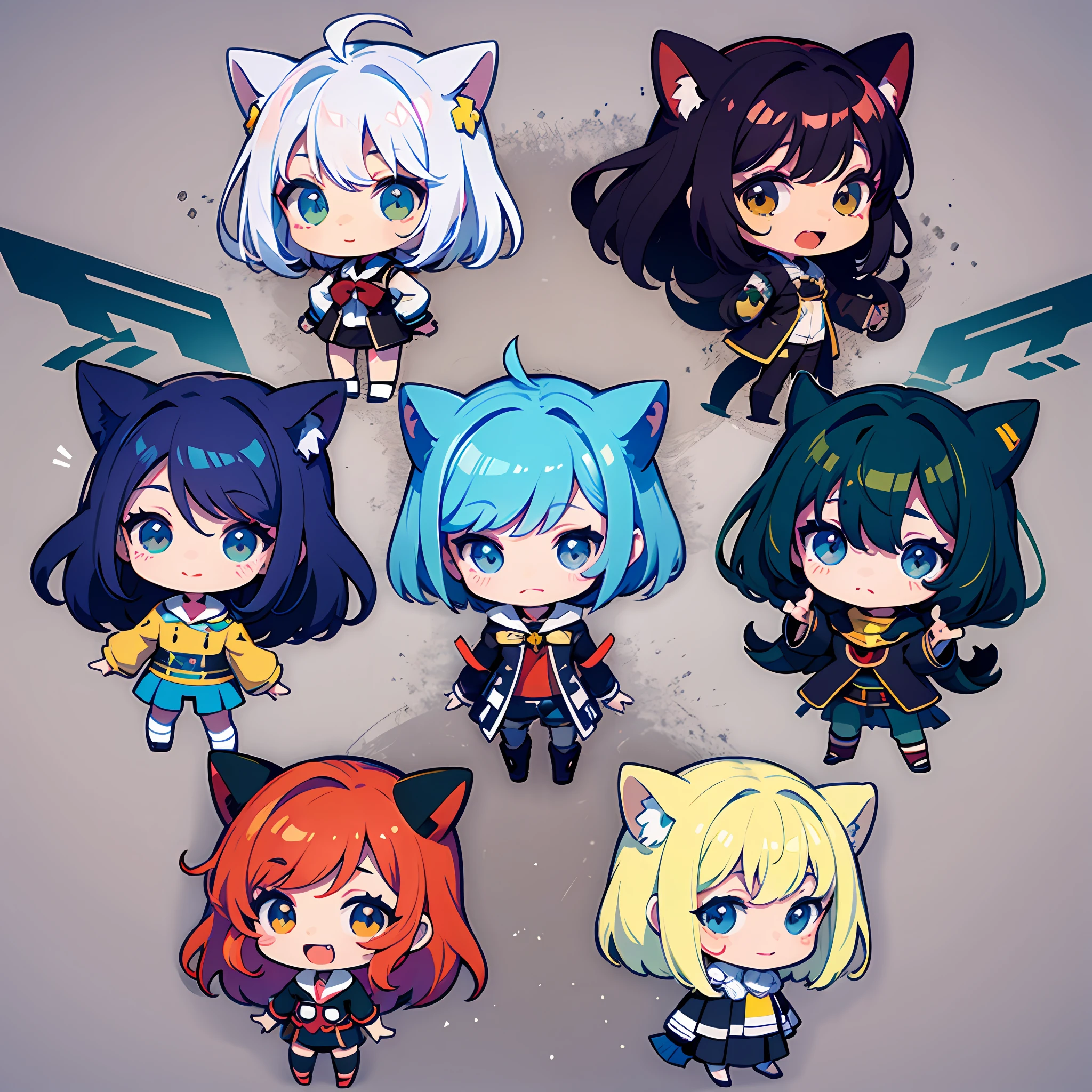 (Stickers: 1.5), White Background, Lanka Lee, Chibi Character, Full Body, Cute Chibi Character, Best Masterpiece, Best Quality, 12k, Macross F