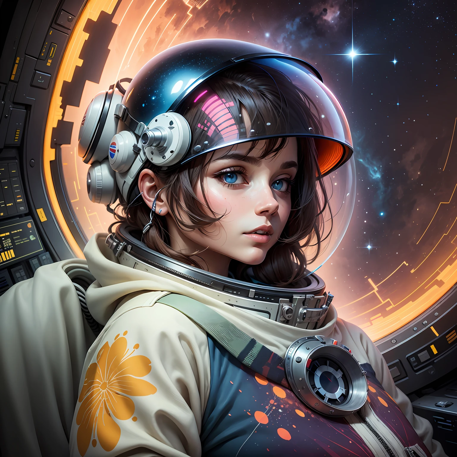 an astronaut of Régis Mathias, Max Asabin and Yoshitaka Amano :: A detailed, elegant, intricate and colorful portrait in mixed media :: A masterpiece of surreal art, a vibrant painting --auto --s2