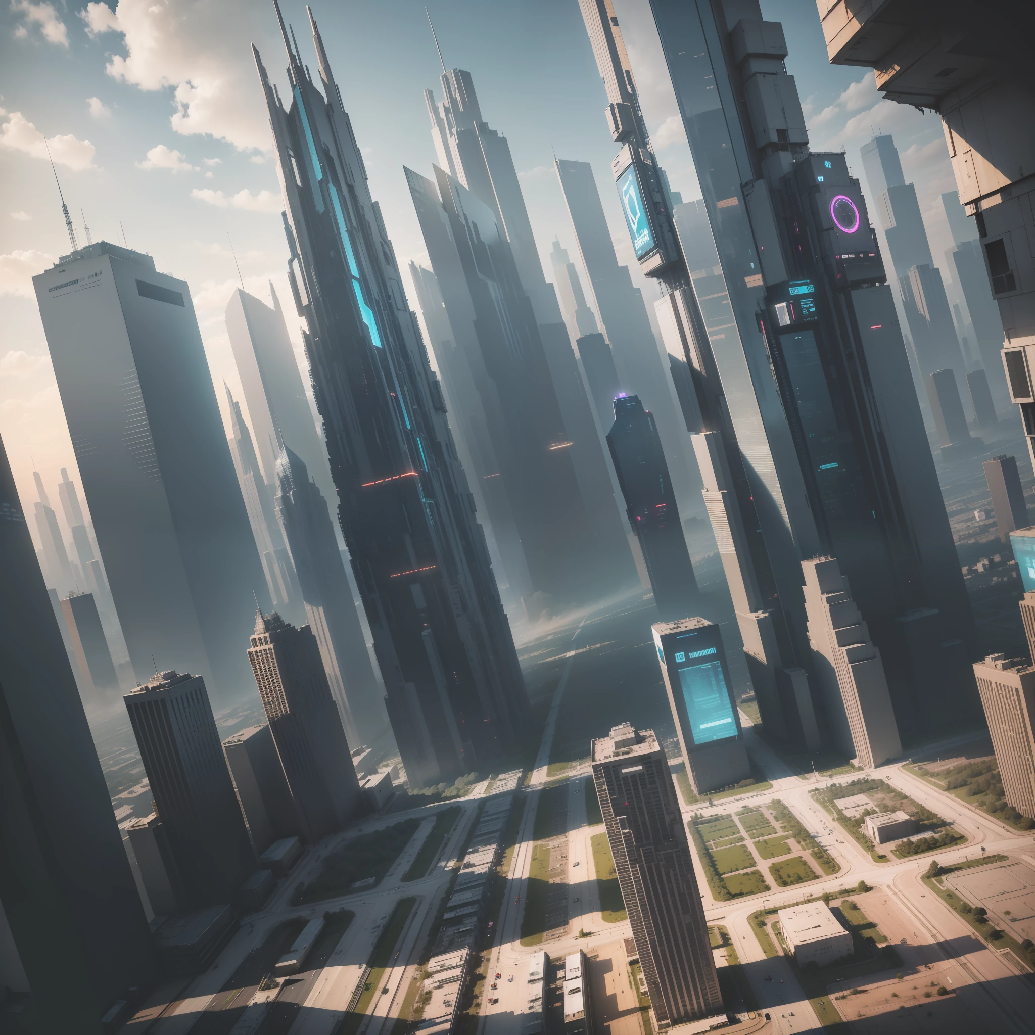 Cyberpunk Futuristic World Sci-Fi Universe Skyscrapers Megalithography Top Quality Ultra High Definition Masterpiece Ultra Real Fantasy