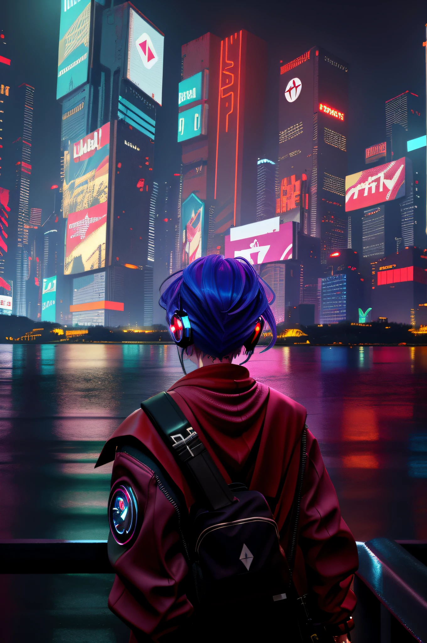 A night view of a city, a futuristic mech warrior looking at the city lights, surreal cyberpunk style, in cyberpunk city, surreal cyberpunk city, futuristic cyberpunk city, cyberpunk in cyberpunk city, in cyberpunk city, in cyberpunk city, cyberpunk art surreal 8K, cyberpunk aesthetics, cyberpunk 8 K, in cyberpunk city, cyberpunk aesthetic