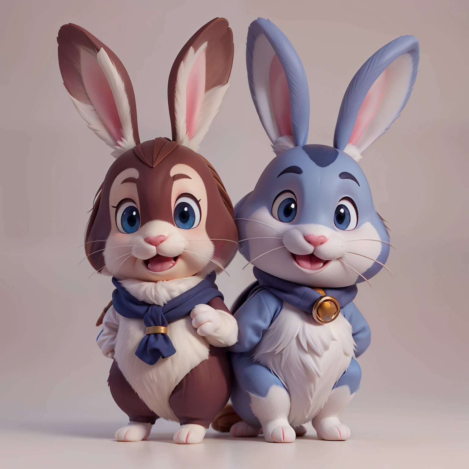 Rabbit with bunny, dreamworks cartoon style,white background, happy mood