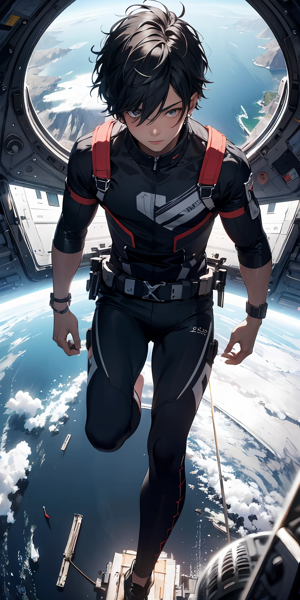 ridiculous resolution, high resolution, (masterpiece:1.4), super detailed, 1boy, seen from above, space, floating, --v 6