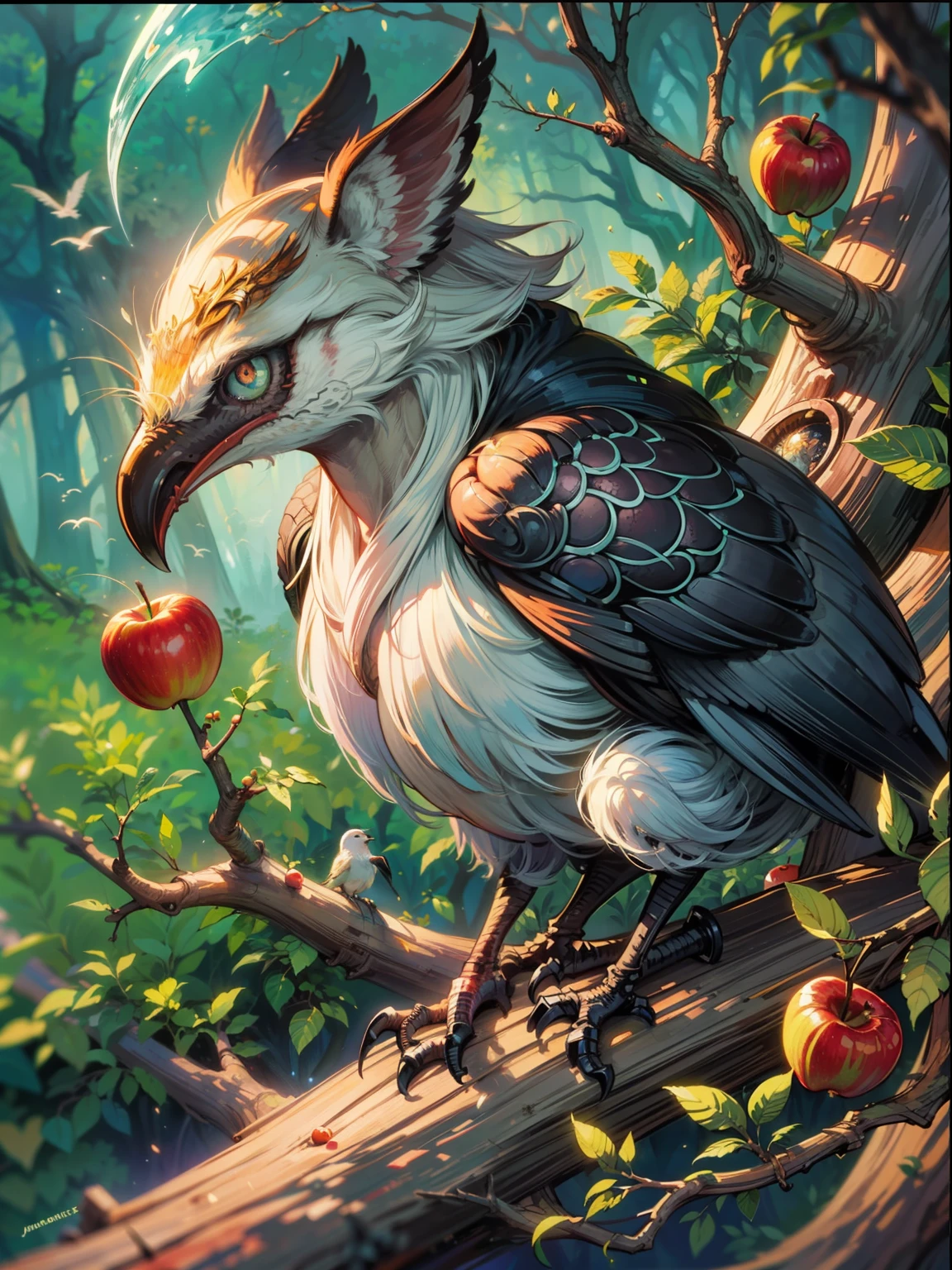 art by aaron horkey, epic poster, forest,
branch of apple, beautiful bird eating fruit
watercolor painting, Jean-Baptiste Monge style, bright, beautiful in spring, big perfect eyes, rim lighting, lights, magic, fantasy, digital art, wlop, artgerm and james jean