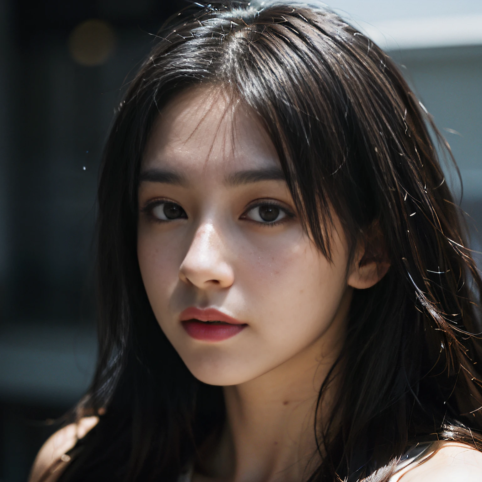 (8K, RAW, Professional, Best Quality, Masterpiece: 1.2, (Photorealistic: 1.37), Ultra Detail, (Portrait), (Highest Detail Skin: 1.2), (Highest Detail Face: 1.2), Cinematic Lighting, 1 Girl, Dynamic Angel, Long Hair,