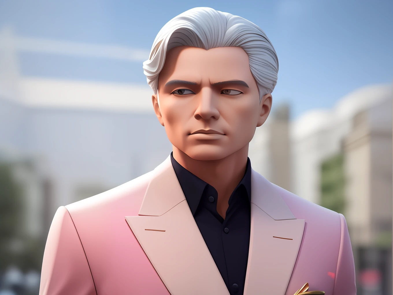"3D image featuring an elegant figure adorned in a pristine white jacket."