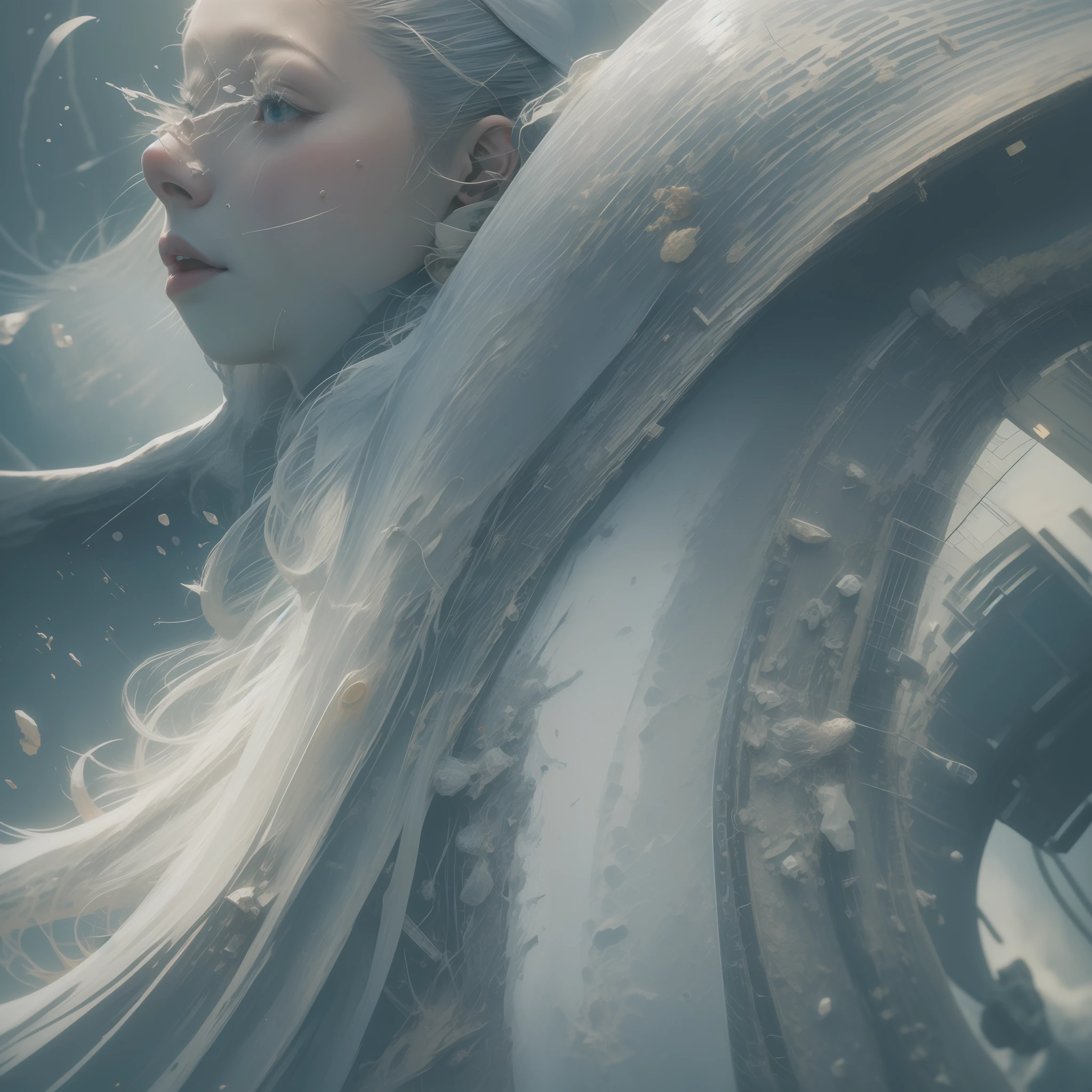Hatsune Miku with White Hair, Big Cocoon, ((hyper detail)), (Real: 1.5), (Raw photo: 1.4), (Photorealistic: 1.3), (Masterpiece), highest quality, highest quality, highly detailed CG Unity 8k wallpaper, detailed and complex, original, miracle witch, flower, high resolution, [:( detail face: 1.2): 0.2], film grain, (high detail skin: 0.9), 8k, detailed gradient background
