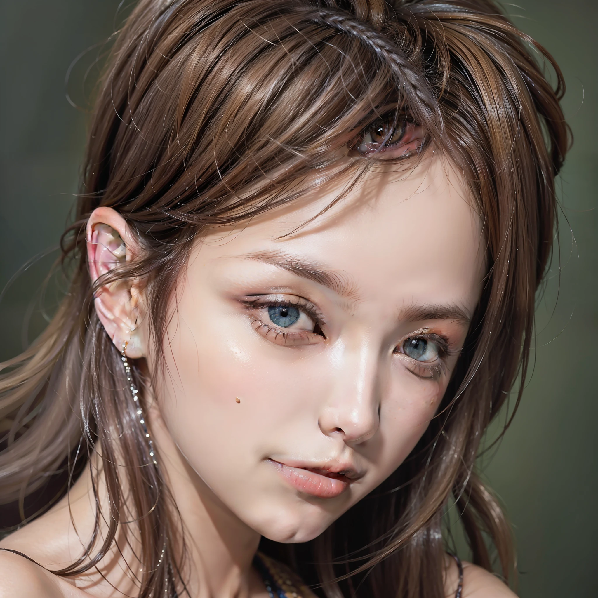8K, Best Quality, Masterpiece, Ultra High Resolution, (Realism: 1.4), Original Photo, (Realistic Skin Texture: 1.3), (Film Grain: 1.3), (Selfie Angle)1 Girl, Beautiful Eyes and Face Details, Masterpiece, Best Quality, Close-up, Upper Body, Looking at the Viewer