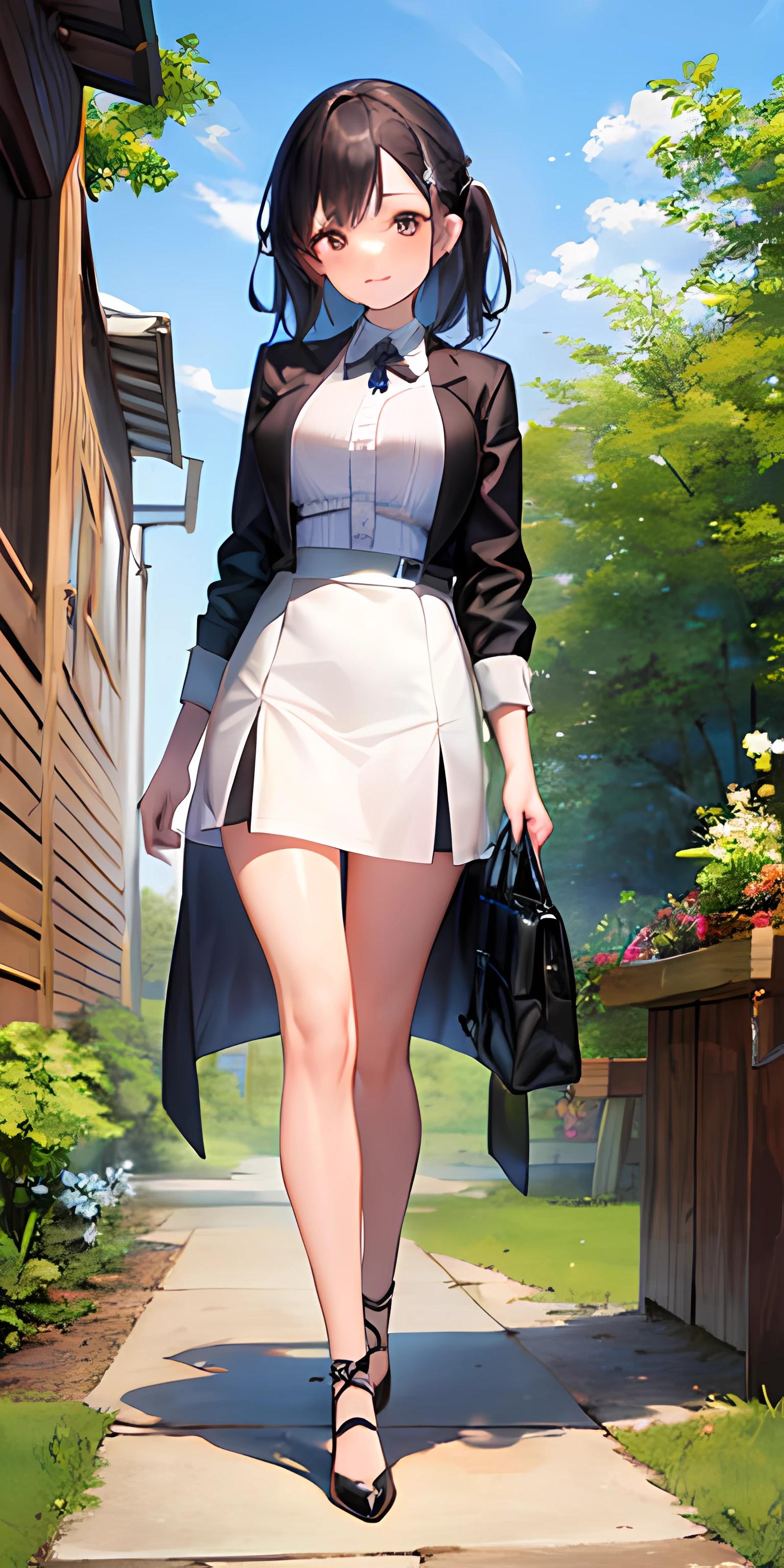 (masterpiece),(best quality),(ultra-detailed),(best illustration),1girl,looking at viewer,cute,outdoors,standing,walking,full body,model