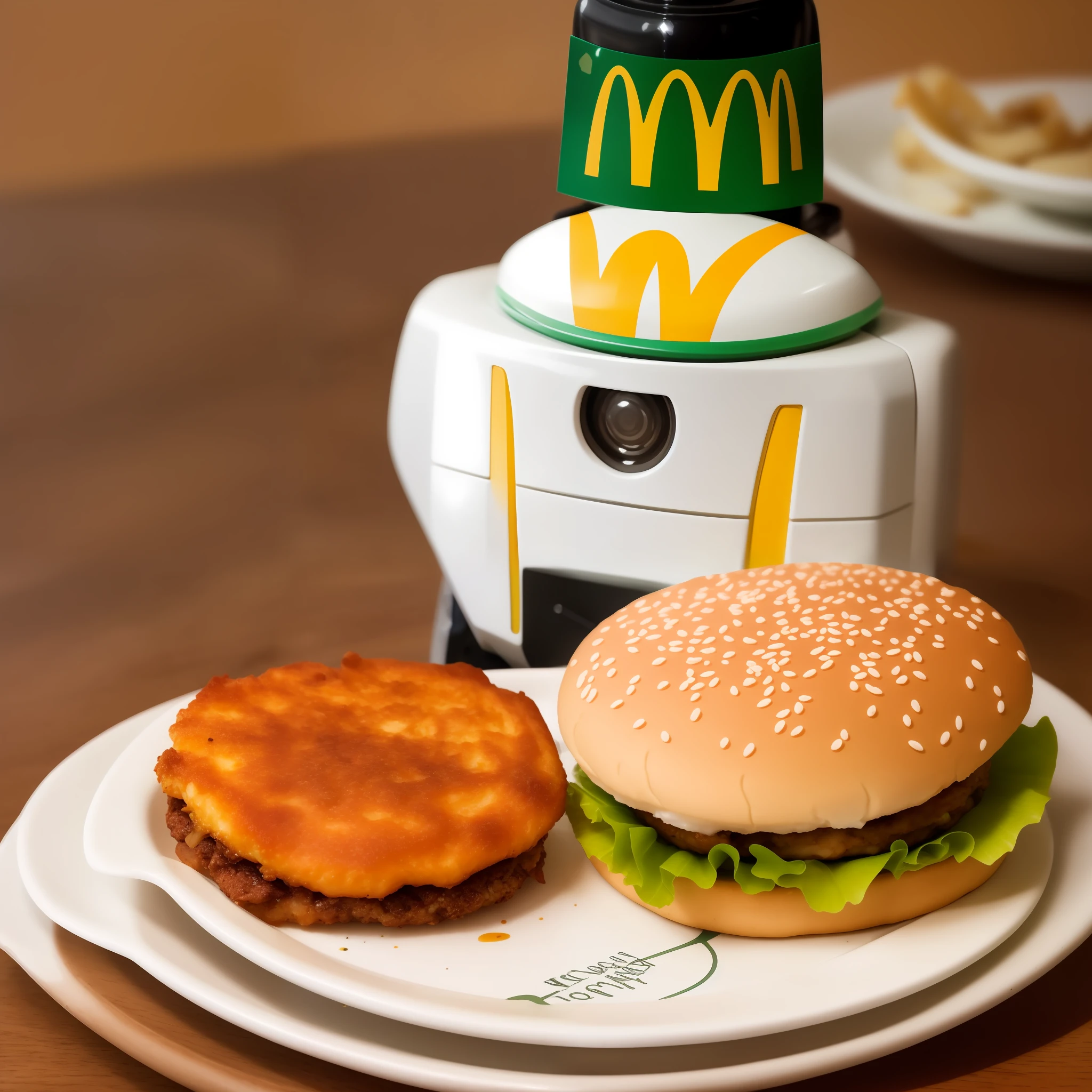 Robot with a plate of food sitting on the table, McDonald's Gundam, Gundam Style, Gundam, Gundam Robot, Profile picture 1024px, Mobile Suit Gundam, Gundam Head, Gundam, On Gundam, Mobile Suit,
