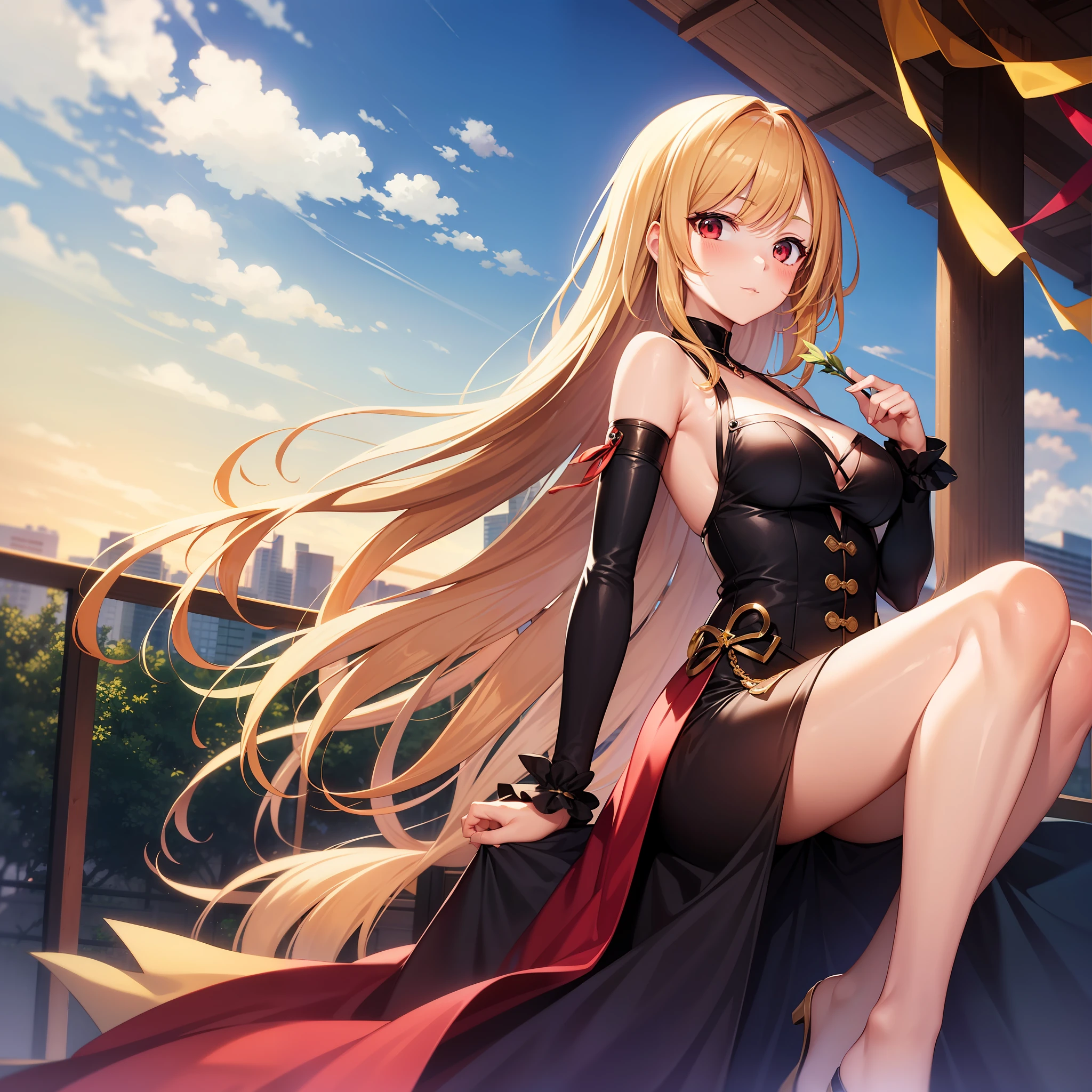 Blonde, Red Eyes, 1 Girl, Solo, Tenme, Hagoromo, Tanabata, Orihime