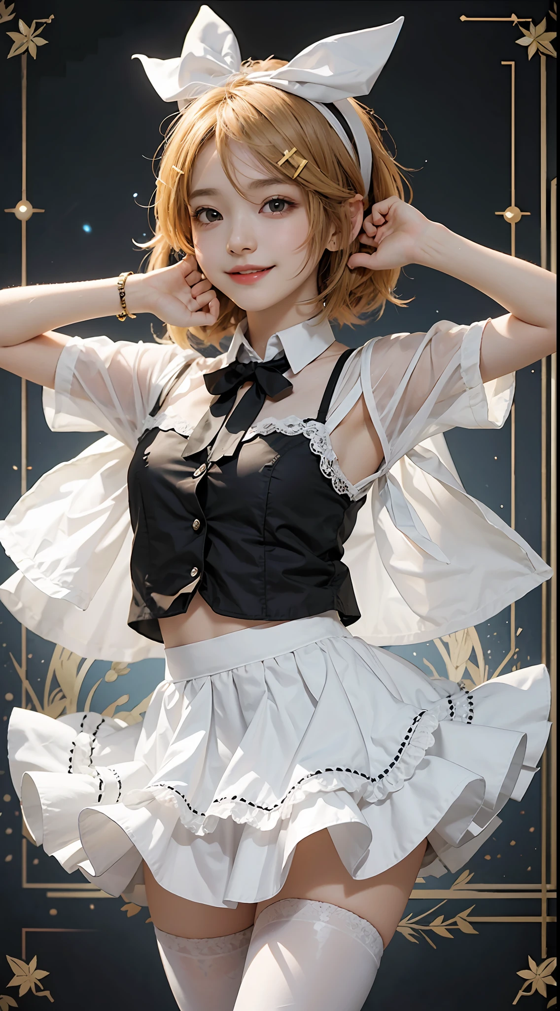 Kagamine Rin, Vocalo, White Ribbon, Girl, White Skirt, Smile, Delicate, Small Girl,