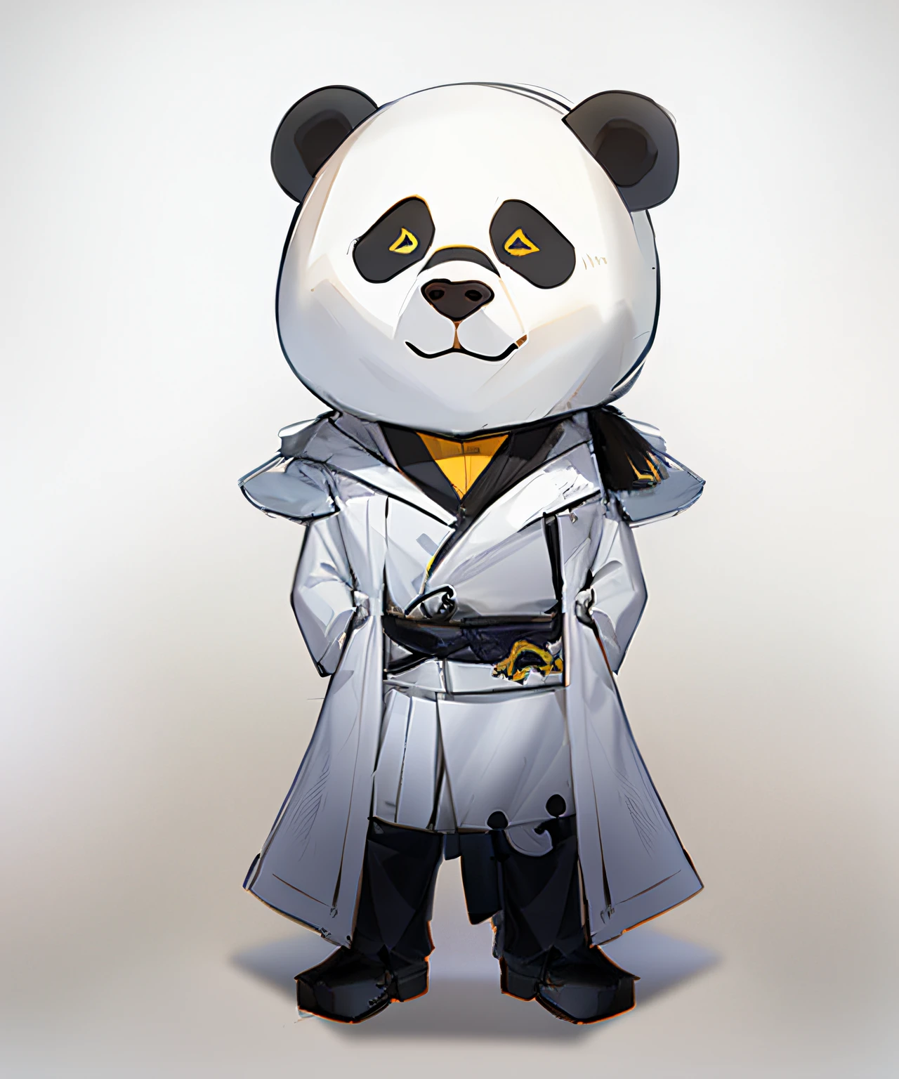 a cartoon panda bear dressed in a white coat and black pants, zhongli from genshin impact, full body with costume, inspired by Zhao Mengfu, pan ren wei, tian zi, anthropomorphic samurai bear, from arknights, bao pnan, characters from azur lane, inspired by Cao Zhibai, ( ( character concept art ) )