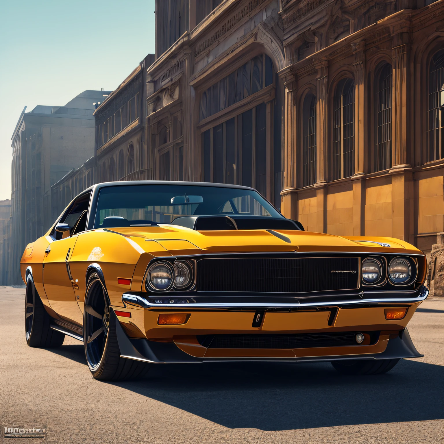 Hyper-realistic photo of a boss muscle car, (masterpiece, best quality), vivid, HDR, very detailed, (cell shaded:1.2), ray tracing, it doesn't matter if it's an inch or a quarter mile --auto
