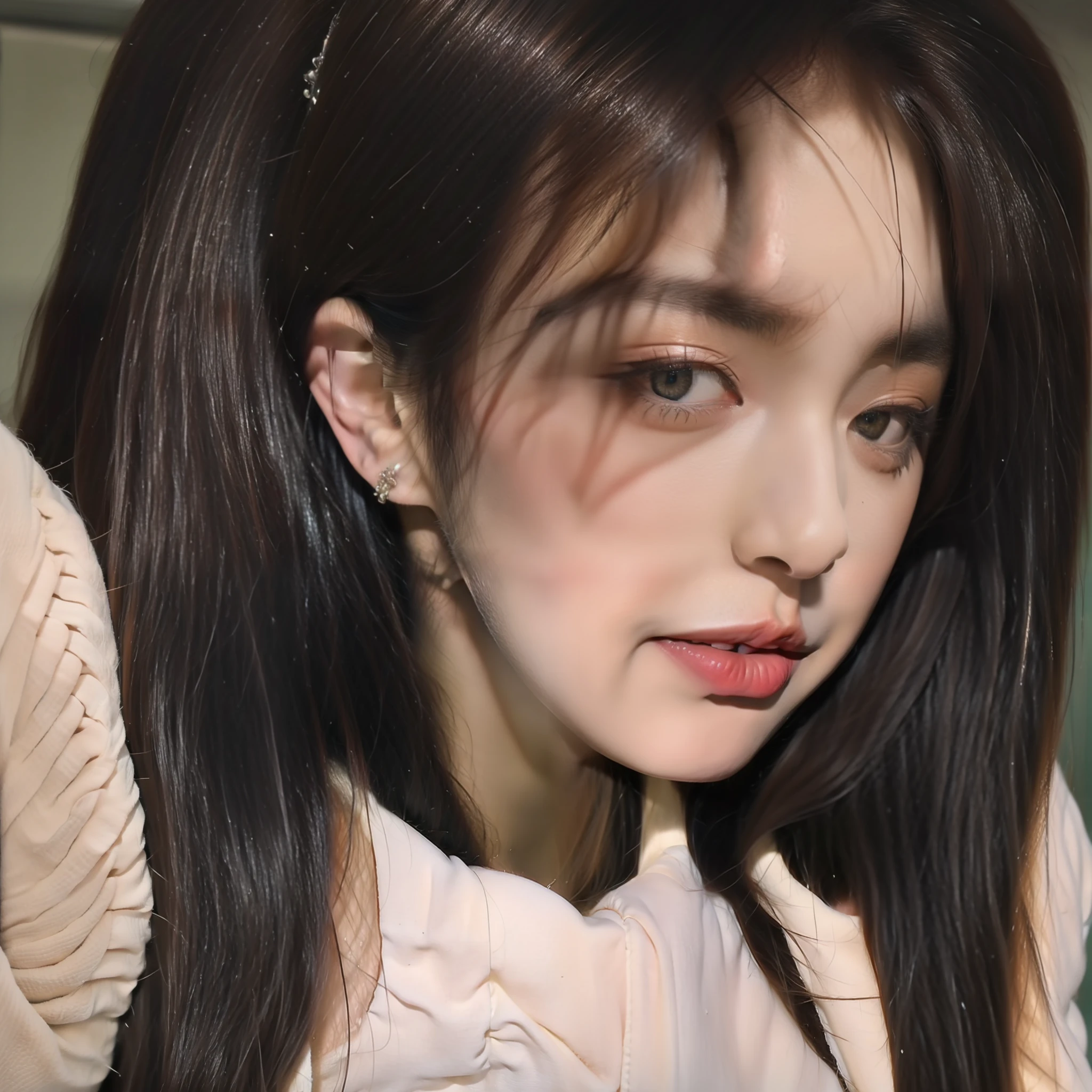 8K, Best Quality, Masterpiece, Ultra High Resolution, (Realism: 1.4), Original Photo, (Realistic Skin Texture: 1.3), (Film Grain: 1.3), (Selfie Angle) 1 Girl, Beautiful Eyes and Face Details, Masterpiece, Best Quality, Close-up, Upper Body, Looking at the Viewer