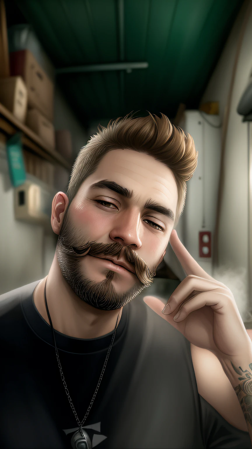 There is a man with beard and mustache posing for a photo, high quality picture, gta san andreas style