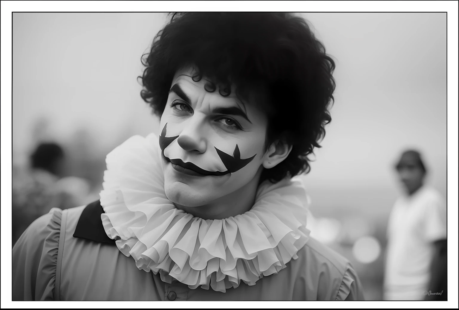arafed man with clown makeup and a clown nose paint, mime, the clown is far from the camera, clown, portrait of a joker, wearing clown makeup, wearing accurate clown makeup, portrait of circus artist, clown face, clown makeup, of a gang of circus clowns, the money of clowns, blanco y negro, clown world, black and white color photograph --auto