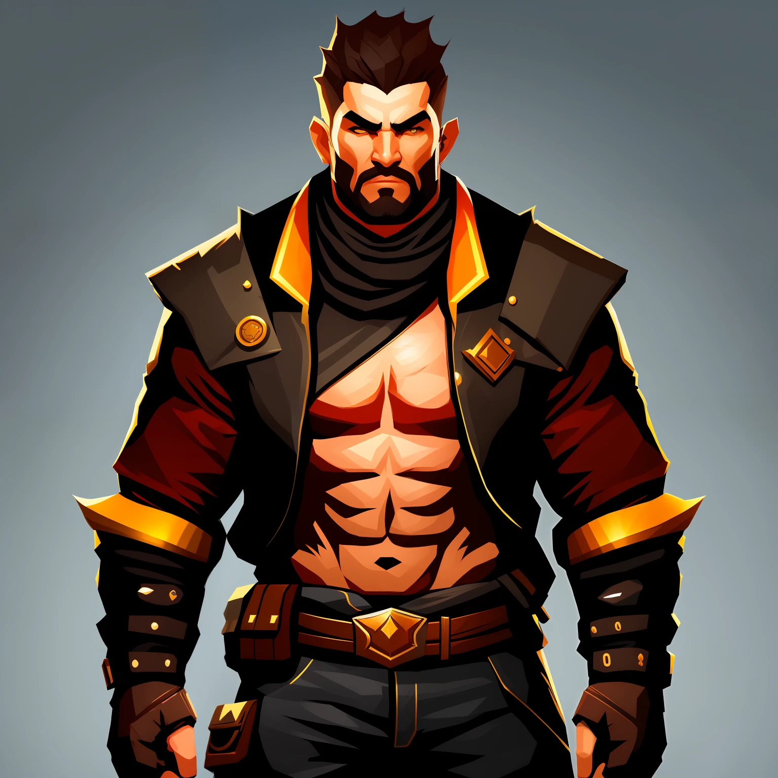 A game character, man, cool, strong, 2d, game asset, 3 head height