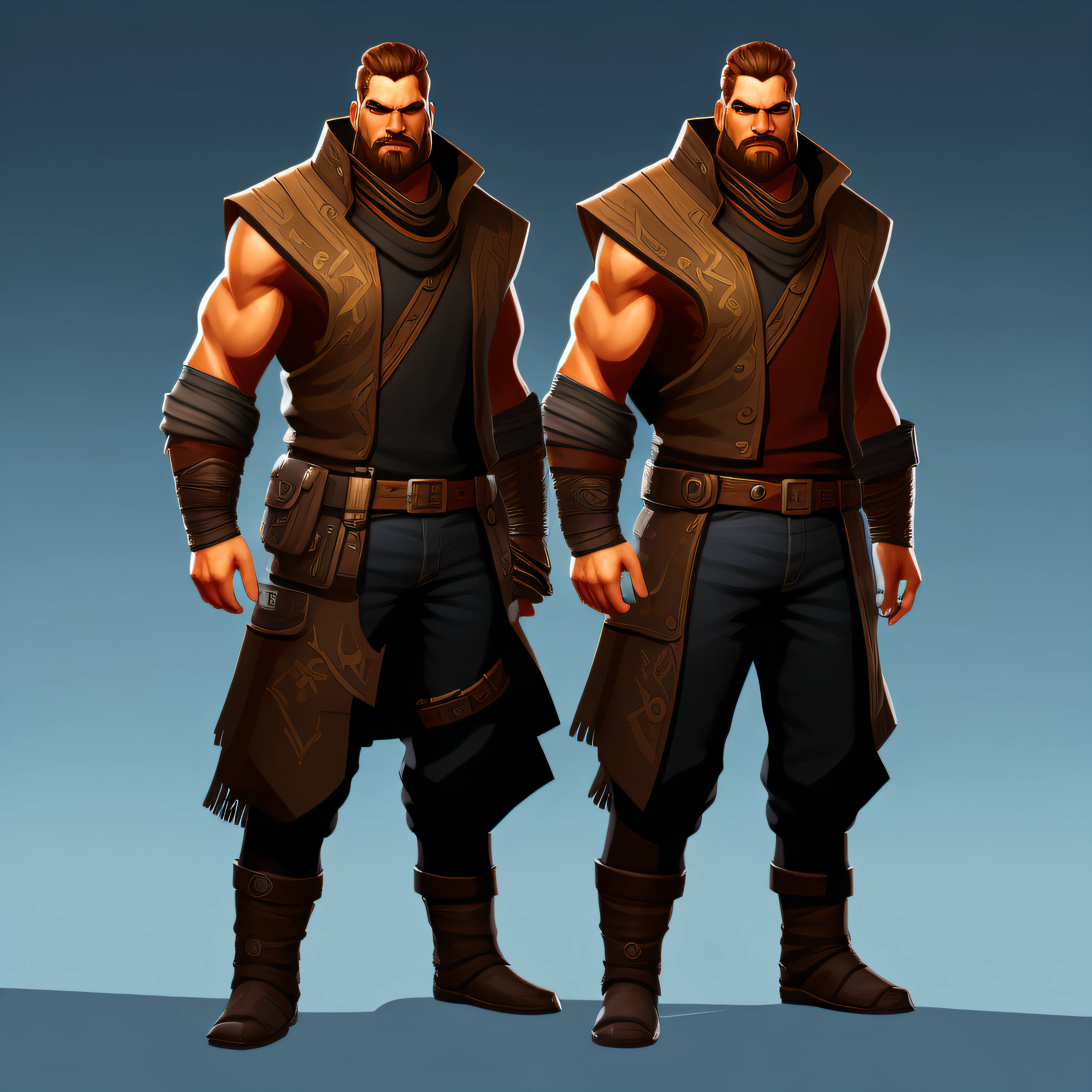 A game character, man, cool, strong, 2d, game asset, 3 head height