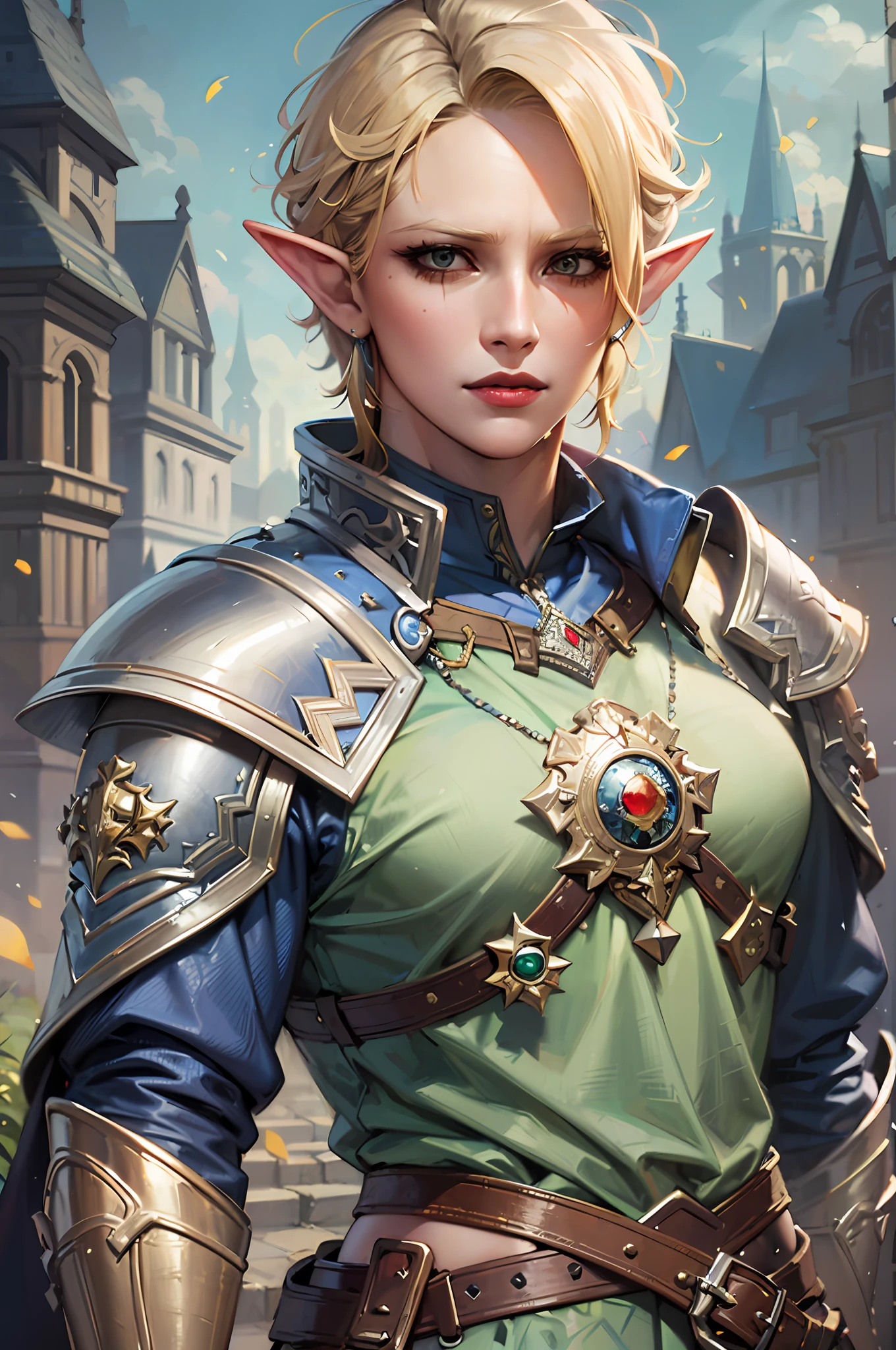 a close up of a woman in a green dress with a sword, alluring elf princess knight, portrait of female paladin, portrait of princess zelda, elf princess knight, portrait of zelda, ig model | artgerm, extremely detailed artgerm, portrait knight female, portrait female elf wizard, female elf, alexandra fomina artstation, portrait of an elf queen